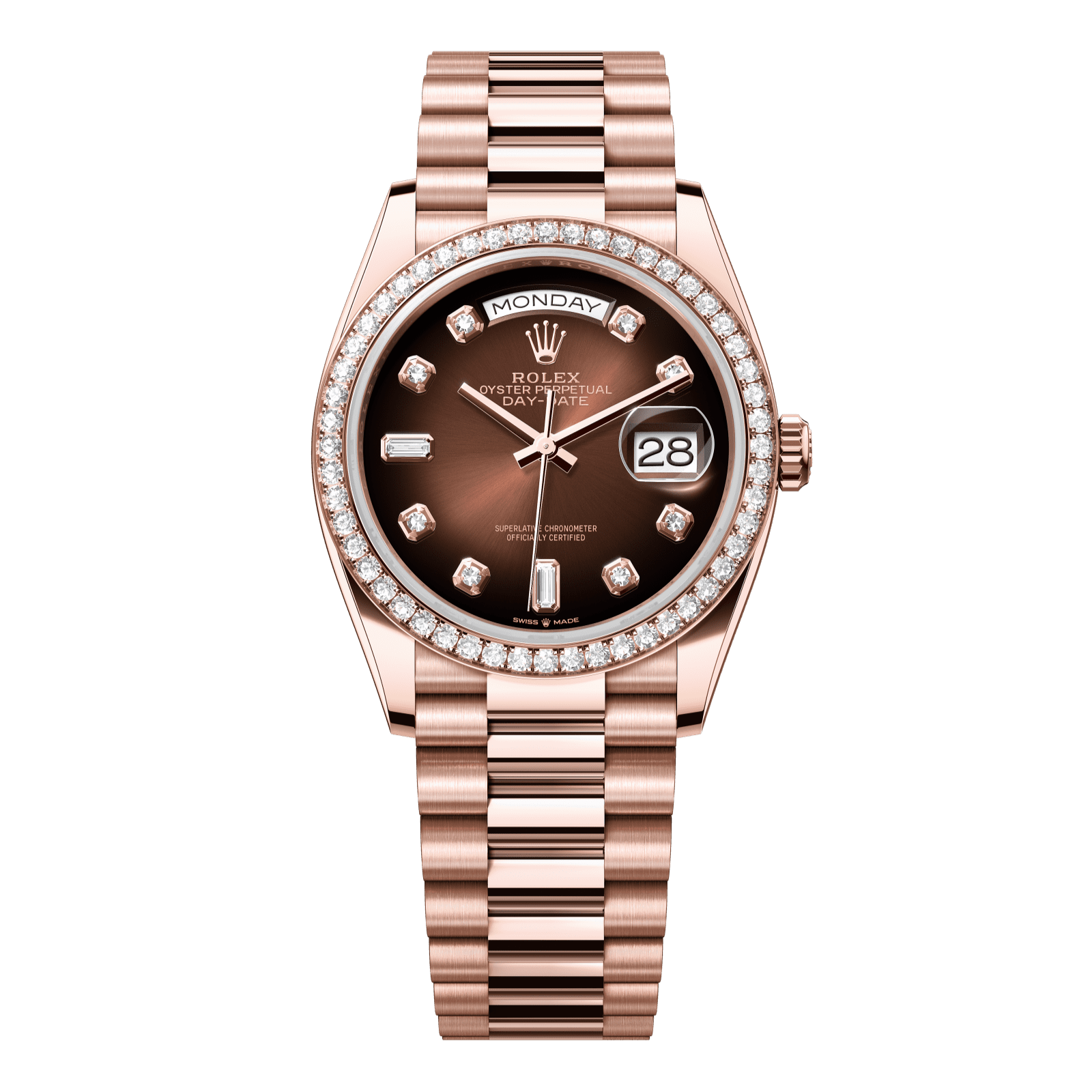 Rolex Day-Date 36 36 mm Brown Ombre? Set With Diamonds Dial 18 kt Everose Gold President Bracelet 128345rbr-0040 - WATCHXNYC