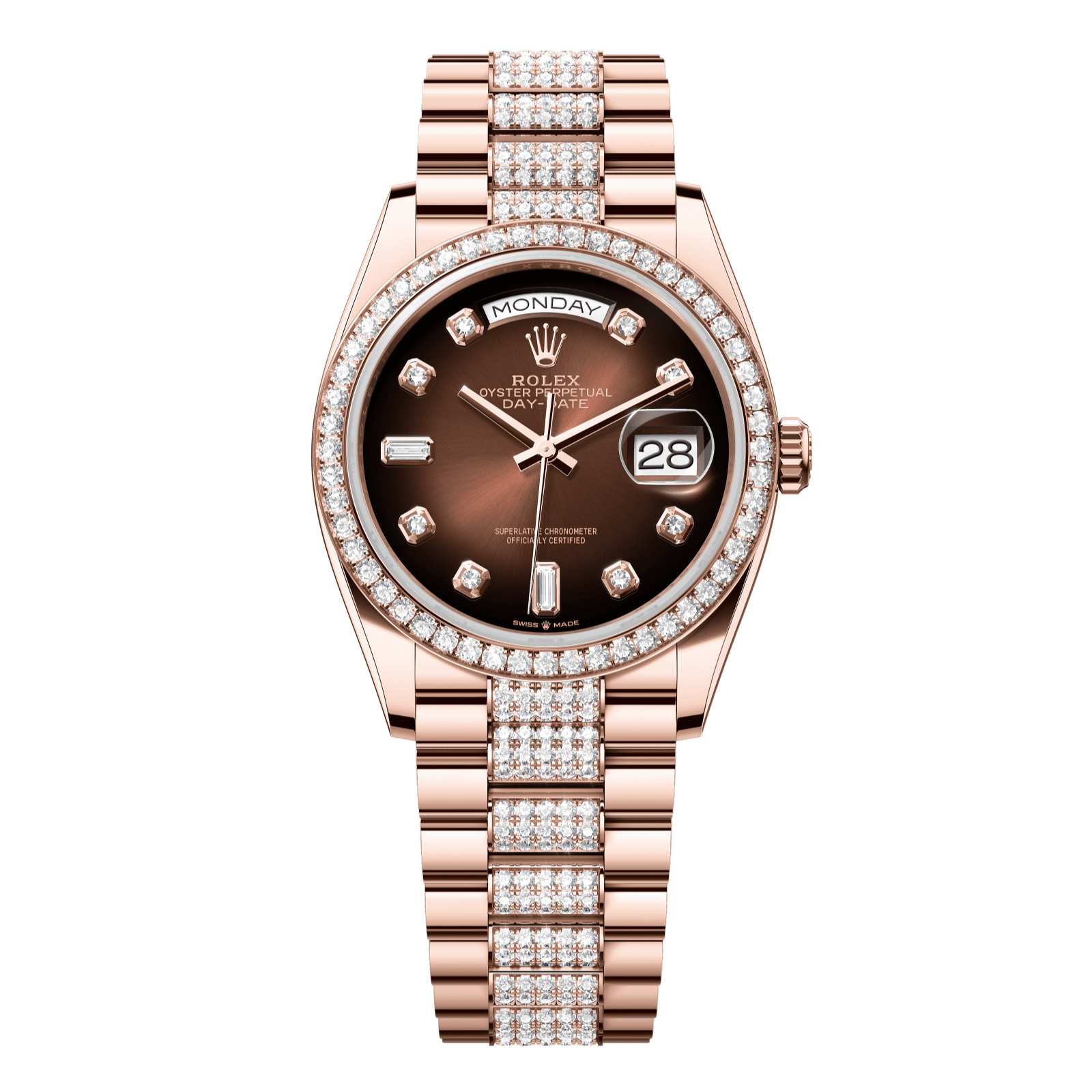 Rolex Day-Date 36 36 mm Brown Ombre? Set With Diamonds Dial 18 kt Everose Gold President Bracelet 128345rbr-0041 - WATCHXNYC
