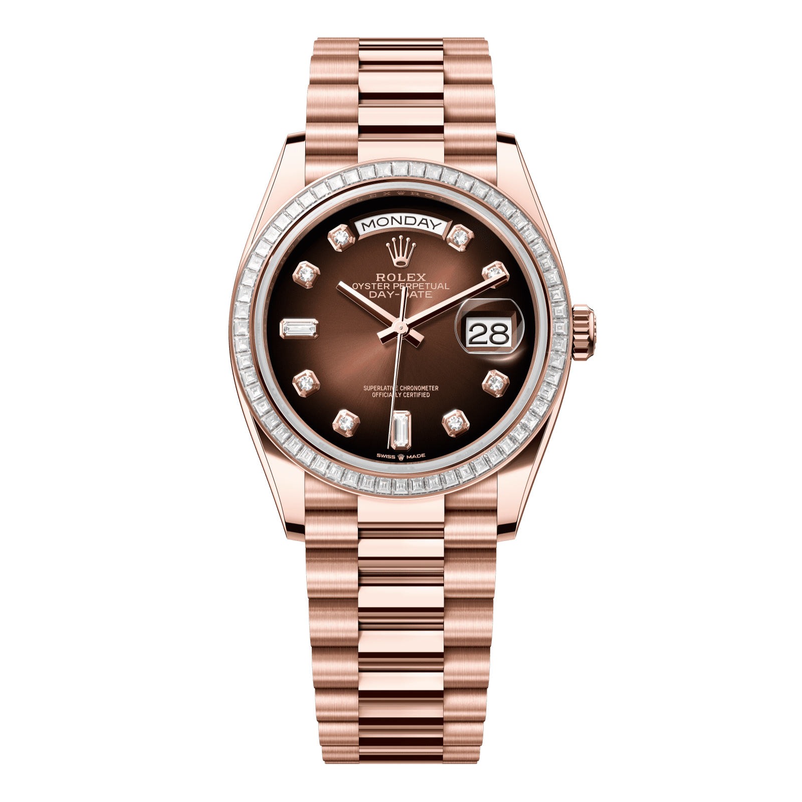 Rolex Day-Date 36 36 mm Brown Ombre? Set With Diamonds Dial 18 kt Everose Gold President Bracelet 128395tbr-0004 - WATCHXNYC