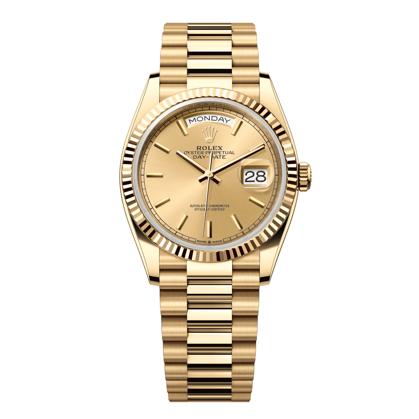 Rolex Day-Date 36 36 mm Champagne-Colour Dial 18k Yellow Gold President Bracelet 128238-0045 - WATCHXNYC