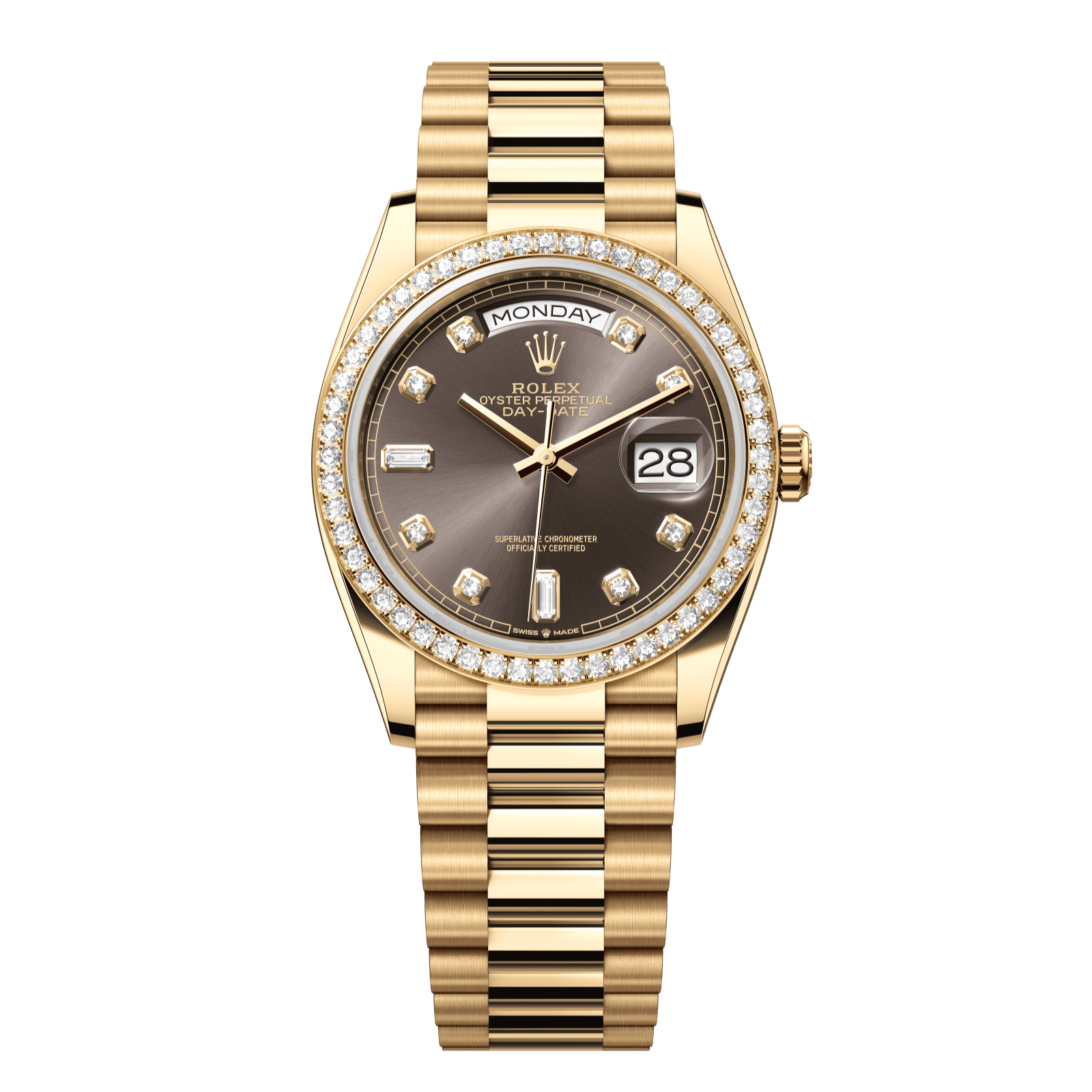 Rolex Day-Date 36 36 mm Dark Grey Set With Diamonds Dial 18k Yellow Gold President Bracelet 128348rbr-0005 - WATCHXNYC