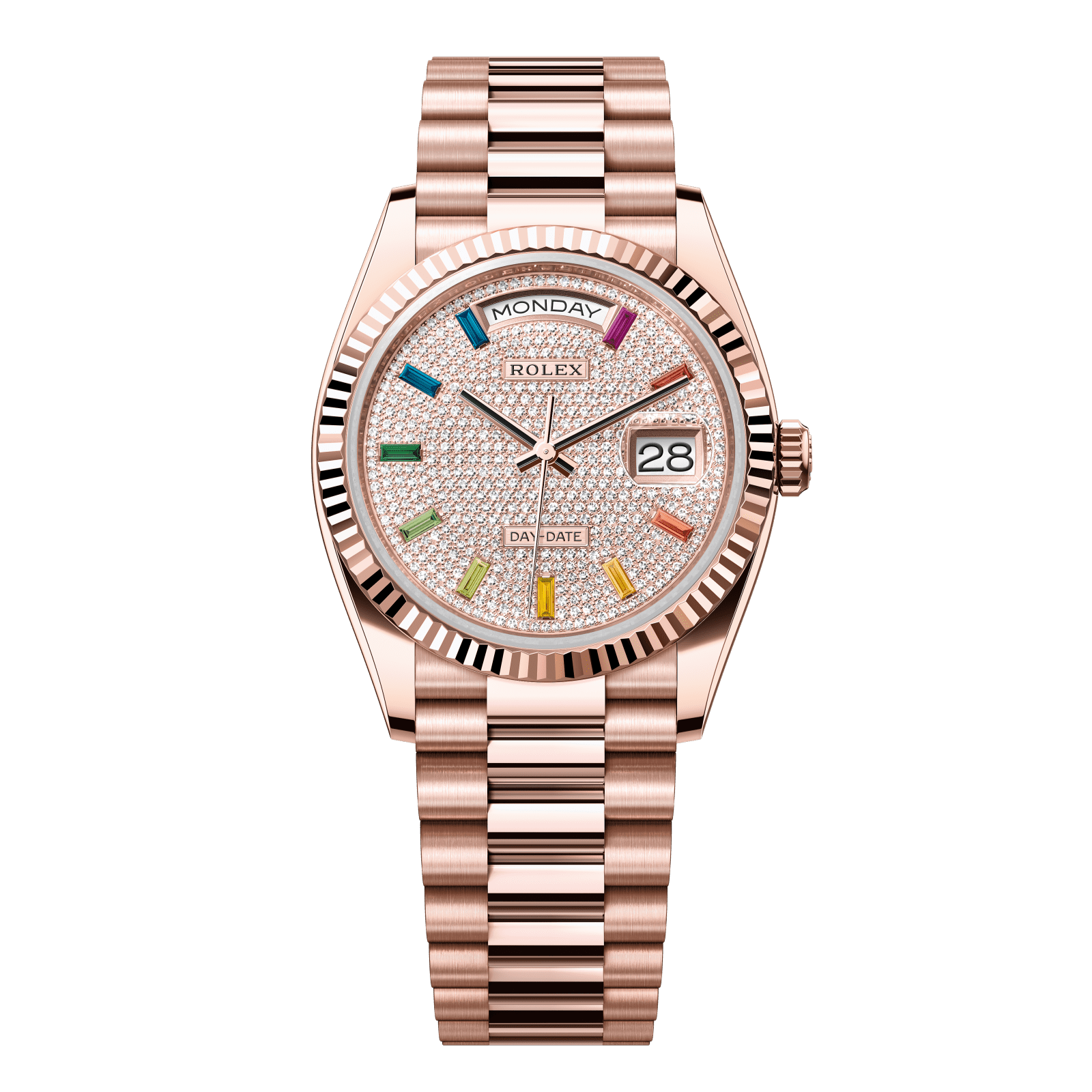 Rolex Day-Date 36 36 mm Diamond-Paved Dial 18 kt Everose Gold President Bracelet 128235-0039 - WATCHXNYC