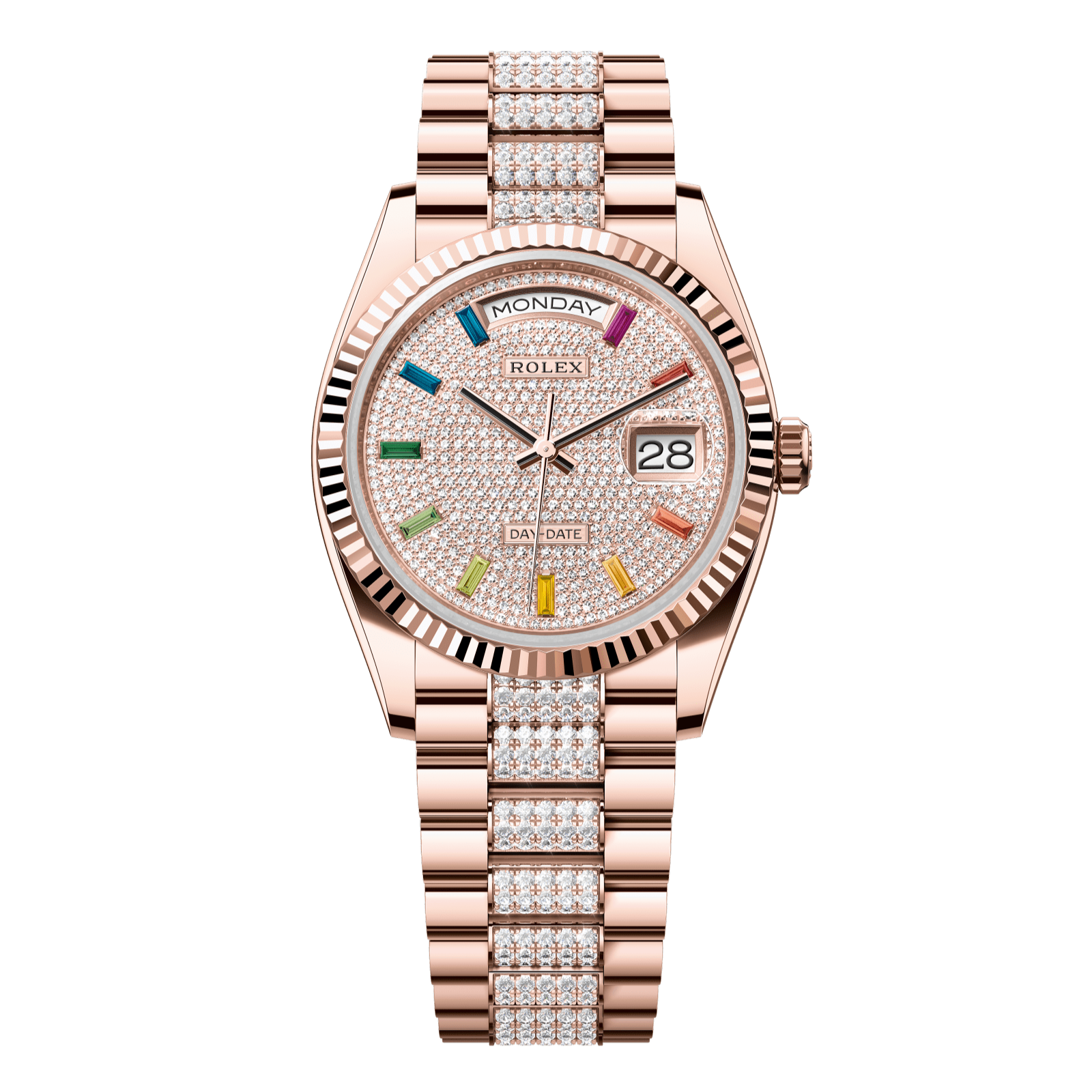 Rolex Day-Date 36 36 mm Diamond-Paved Dial 18 kt Everose Gold President Bracelet 128235-0040 - WATCHXNYC