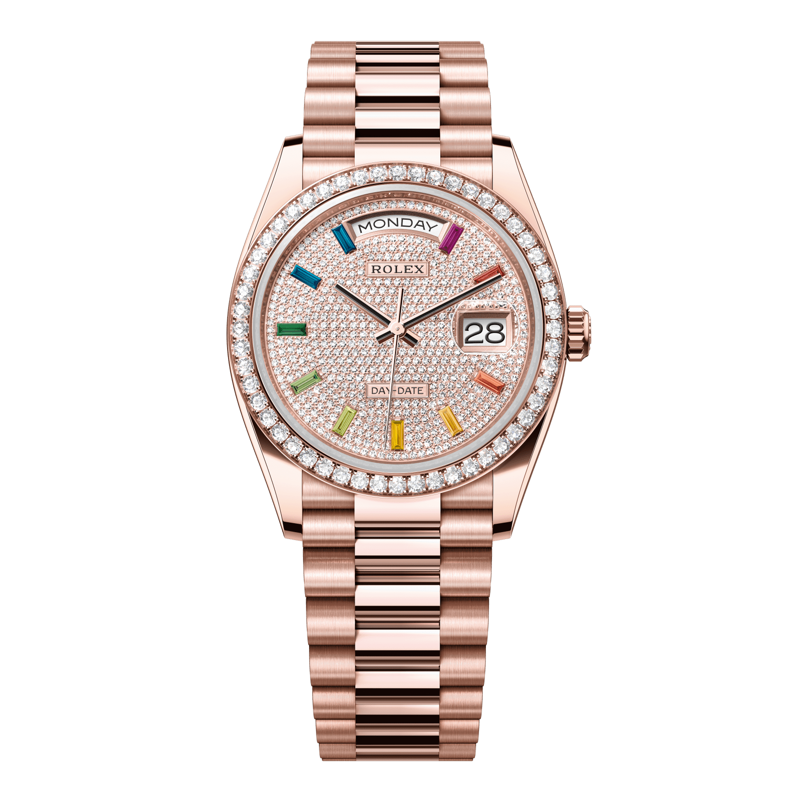 Rolex Day-Date 36 36 mm Diamond-Paved Dial 18 kt Everose Gold President Bracelet 128345rbr-0042 - WATCHXNYC