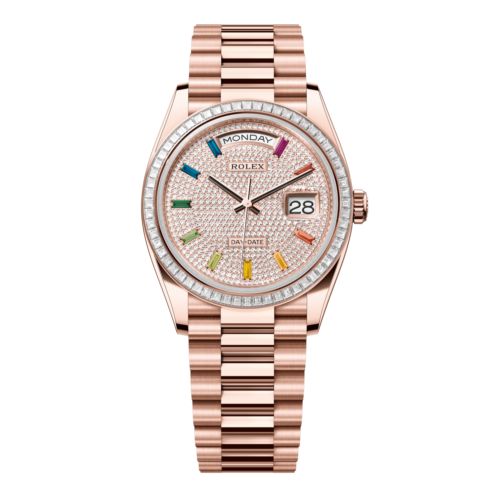 Rolex Day-Date 36 36 mm Diamond-Paved Dial 18 kt Everose Gold President Bracelet 128395tbr-0008 - WATCHXNYC