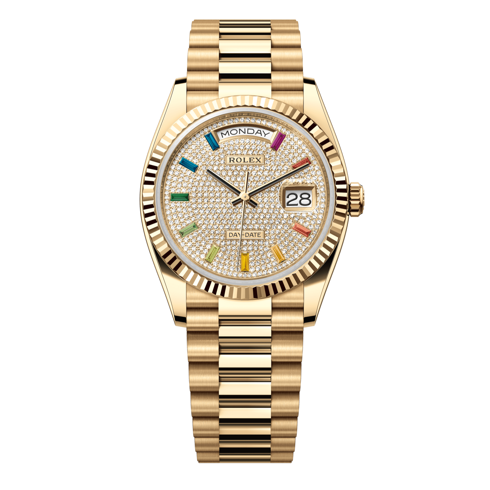 Rolex Day-Date 36 36 mm Diamond-Paved Dial 18k Yellow Gold President Bracelet 128238-0051 - WATCHXNYC