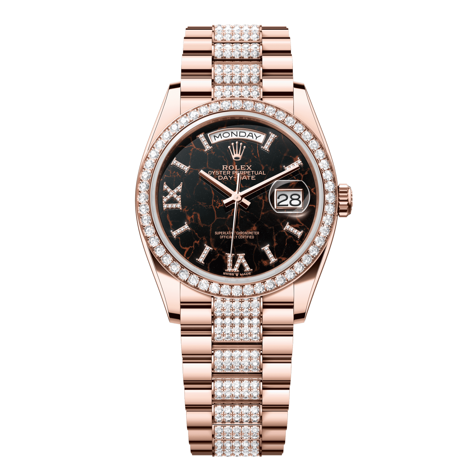 Rolex Day-Date 36 36 mm Eisenkiesel Set With Diamonds Dial 18 kt Everose Gold President Bracelet 128345rbr-0045 - WATCHXNYC
