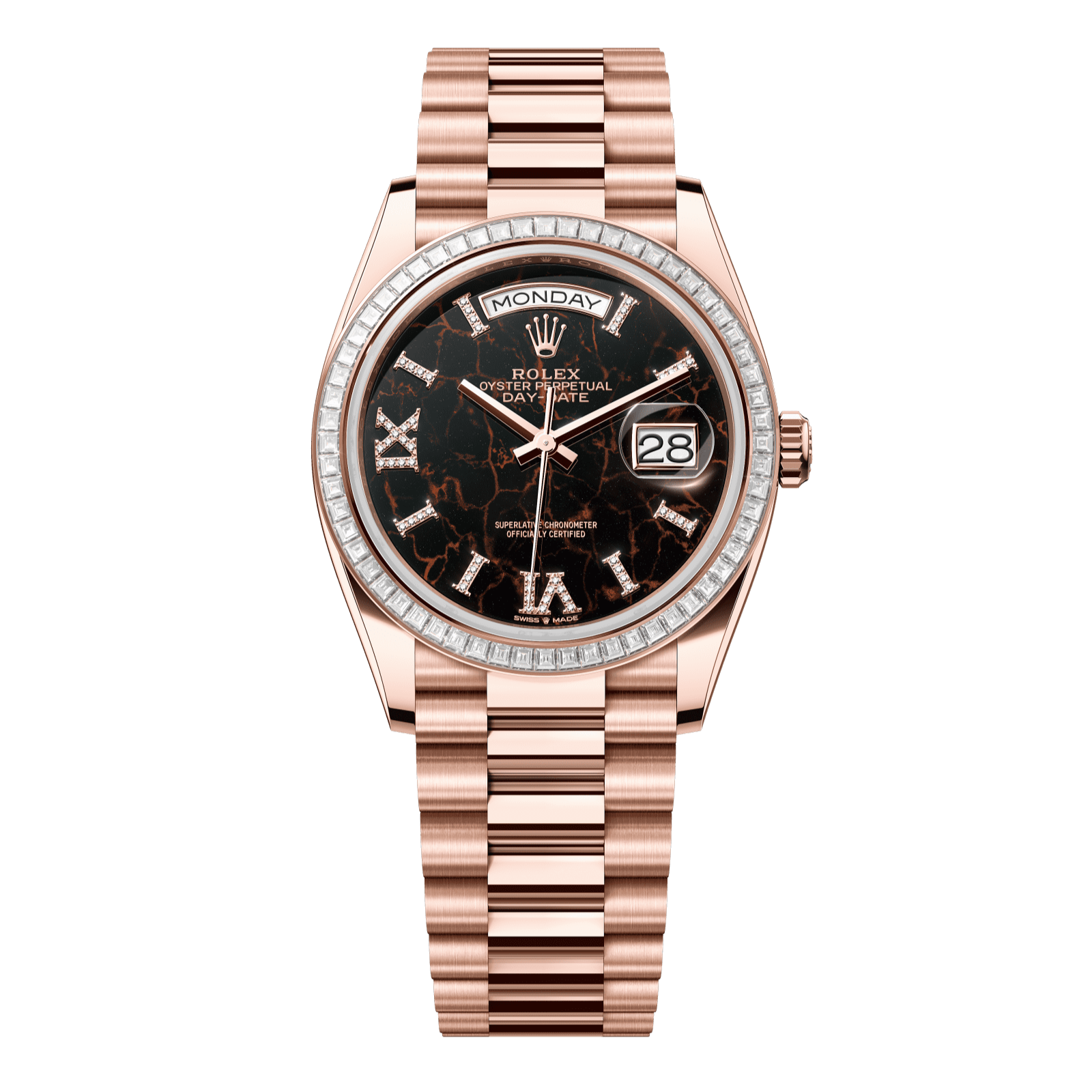 Rolex Day-Date 36 36 mm Eisenkiesel Set With Diamonds Dial 18 kt Everose Gold President Bracelet 128395tbr-0010 - WATCHXNYC