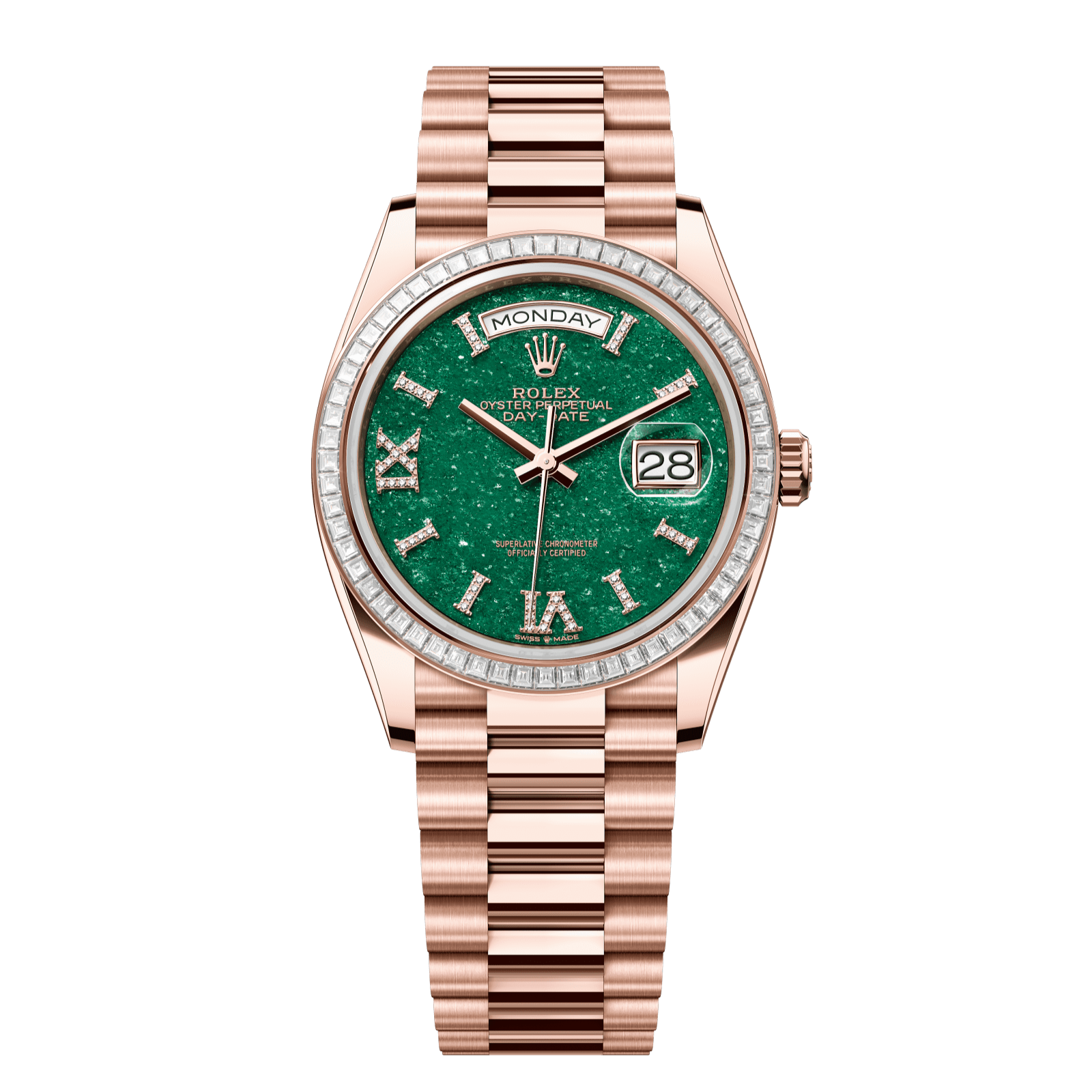 Rolex Day-Date 36 36 mm Green Aventurine Set With Diamonds Dial 18 kt Everose Gold President Bracelet 128395tbr-0020 - WATCHXNYC