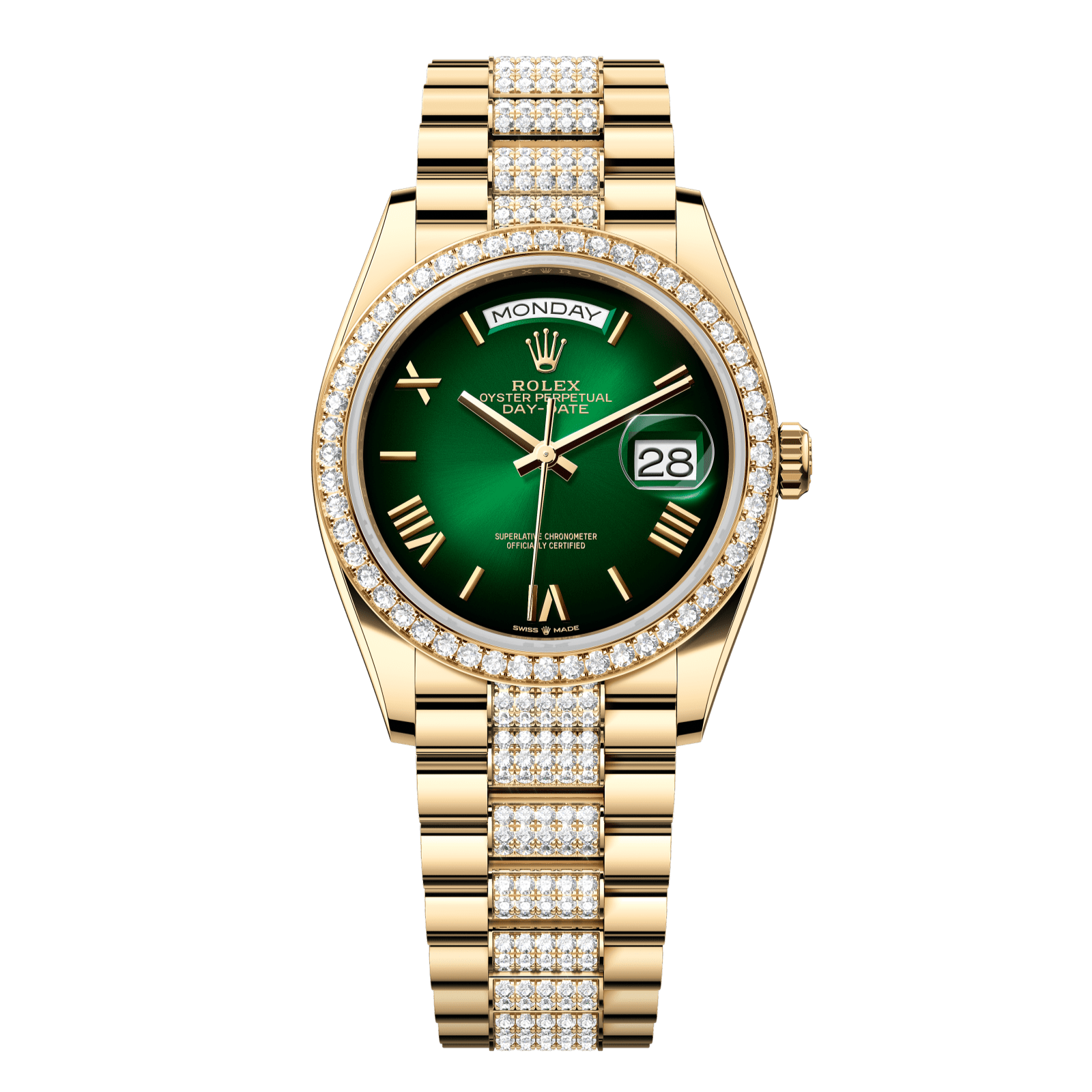 Rolex Day-Date 36 36 mm Green OmbrÈ Dial with Diamonds 18k Yellow Gold President Bracelet 128348rbr-0069 - WATCHXNYC