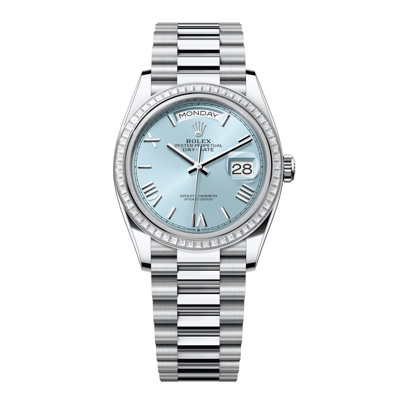 Rolex Day-Date 36 36 mm Ice-Blue Dial with Diamonds Platinum President Bracelet 128396tbr-0019 - WATCHXNYC
