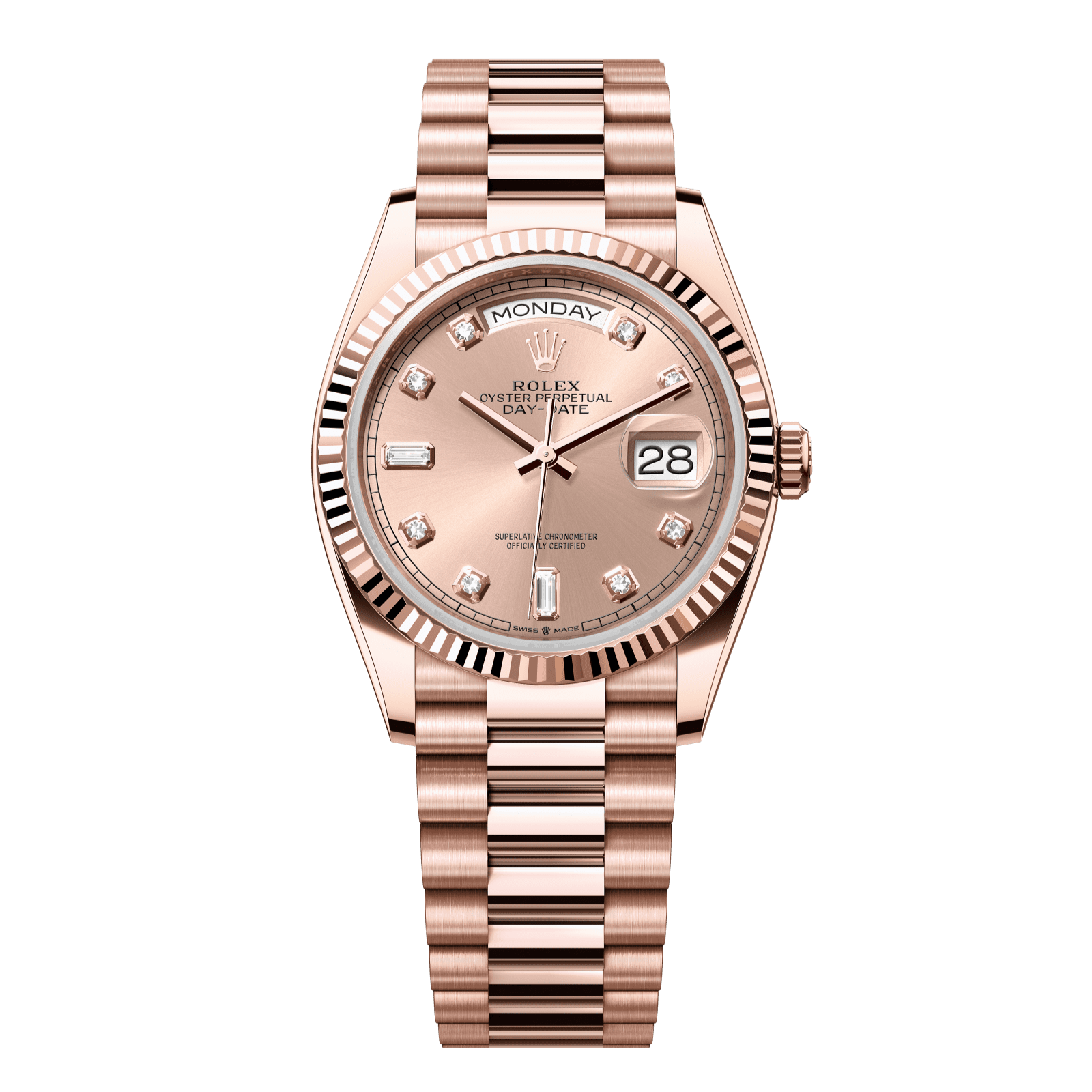 Rolex Day-Date 36 36 mm RosÈ-Colour Set With Diamonds Dial 18 kt Everose Gold President Bracelet 128235-0009 - WATCHXNYC