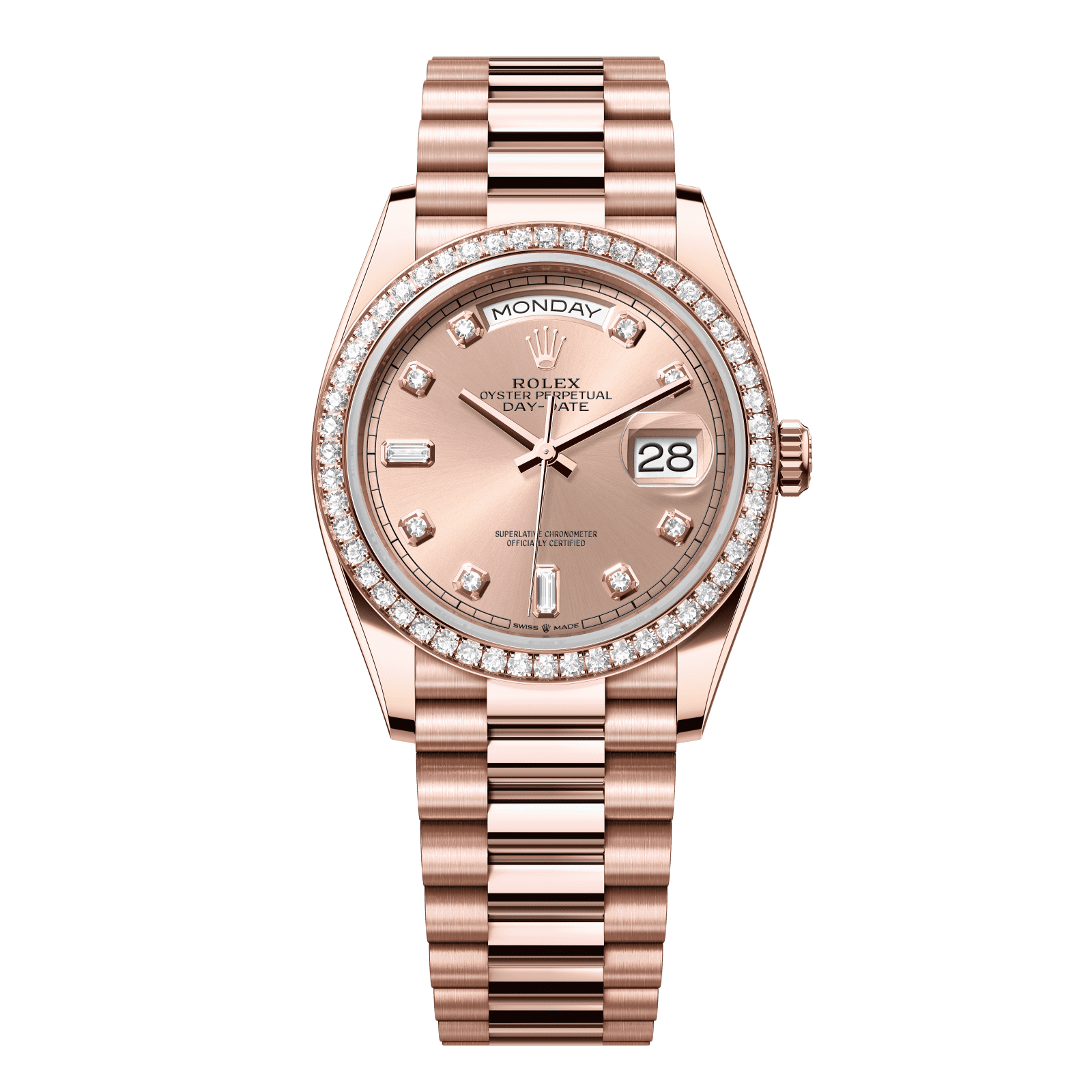 Rolex Day-Date 36 36 mm RosÈ-Colour Set With Diamonds Dial 18 kt Everose Gold President Bracelet 128345rbr-0009 - WATCHXNYC