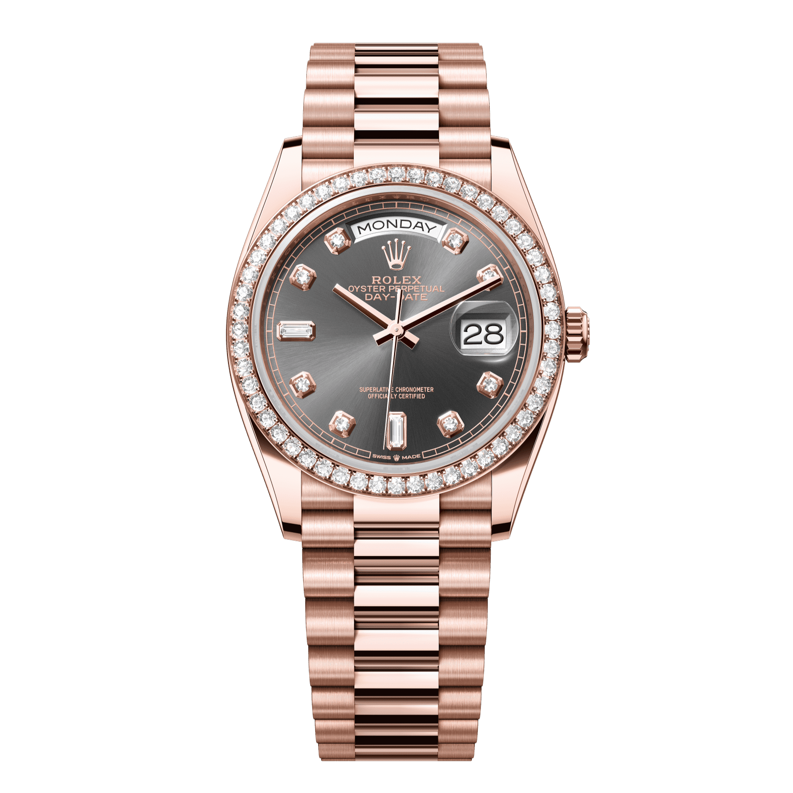 Rolex Day-Date 36 36 mm Slate Set With Diamonds Dial 18 kt Everose Gold President Bracelet 128345rbr-0052 - WATCHXNYC