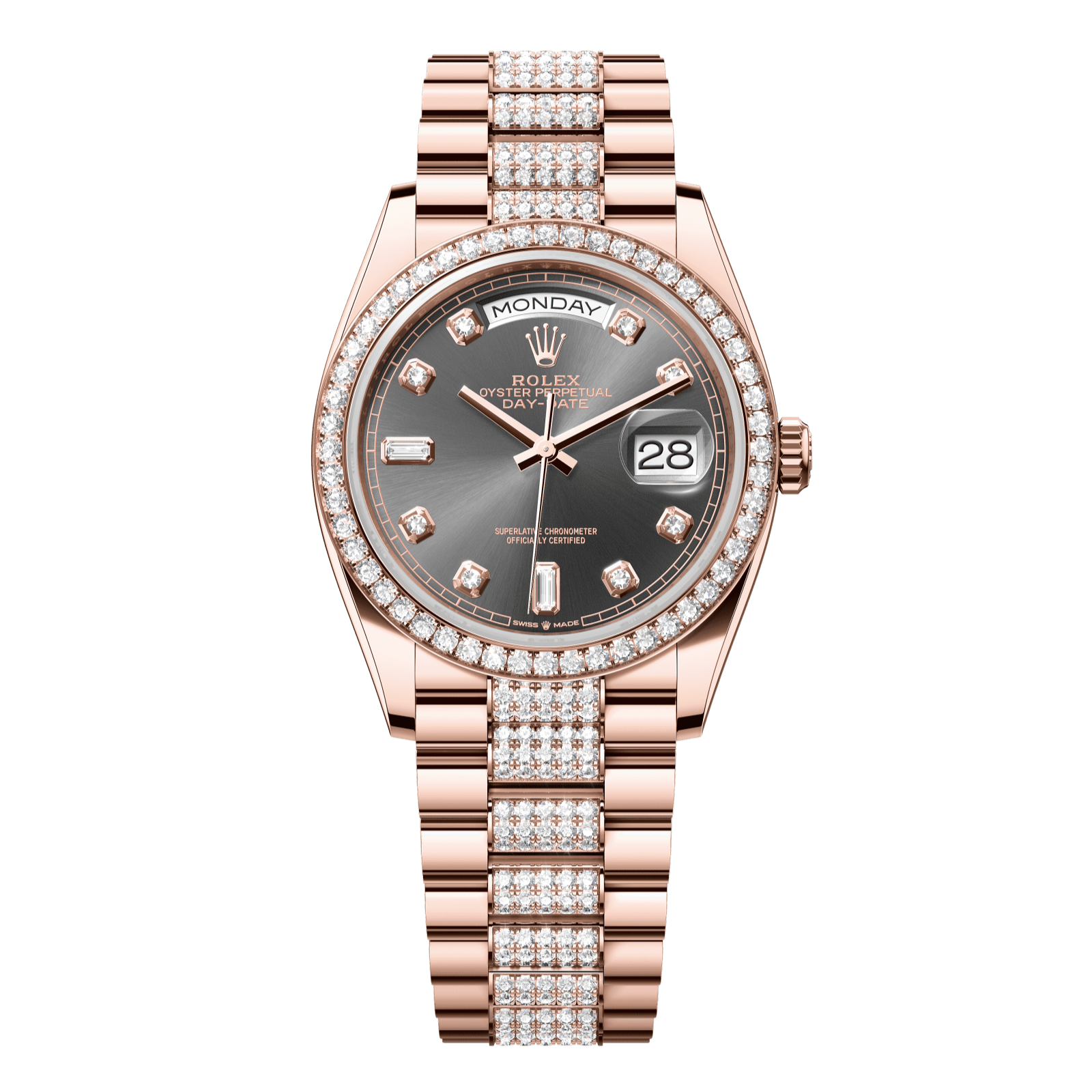Rolex Day-Date 36 36 mm Slate Set With Diamonds Dial 18 kt Everose Gold President Bracelet 128345rbr-0053 - WATCHXNYC
