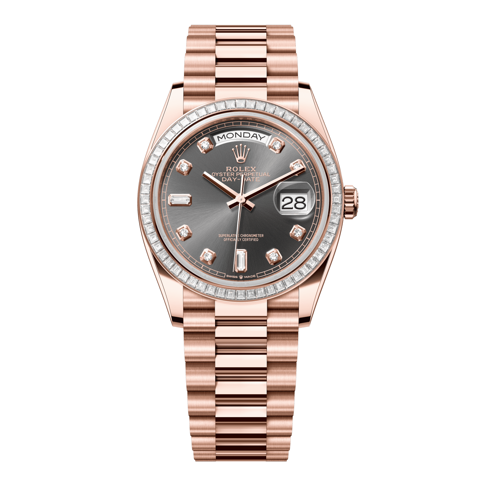 Rolex Day-Date 36 36 mm Slate Set With Diamonds Dial 18 kt Everose Gold President Bracelet 128395tbr-0012 - WATCHXNYC