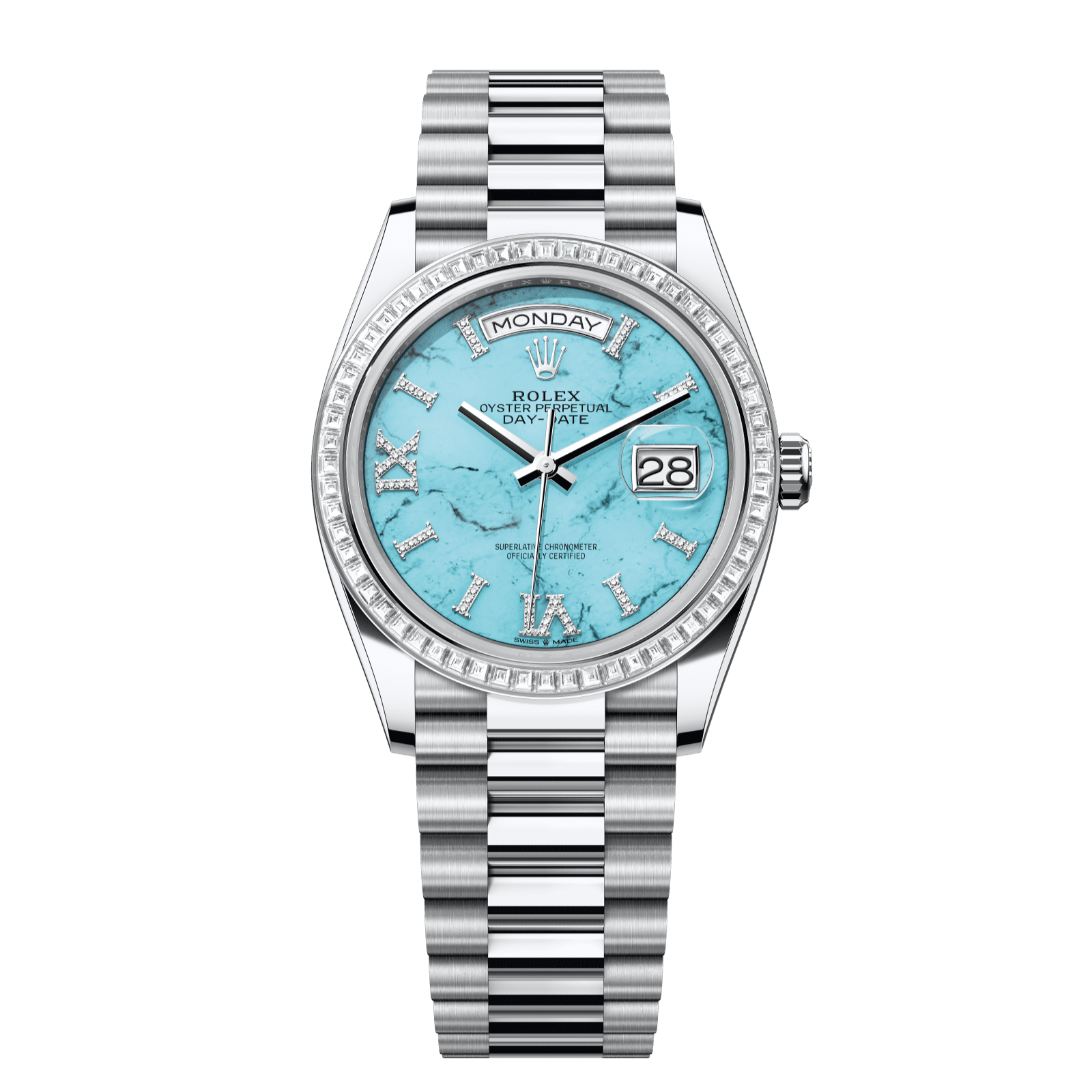 Rolex Day-Date 36 36 mm Turquoise Set With Diamonds Dial Platinum President Bracelet 128396tbr-0016 - WATCHXNYC