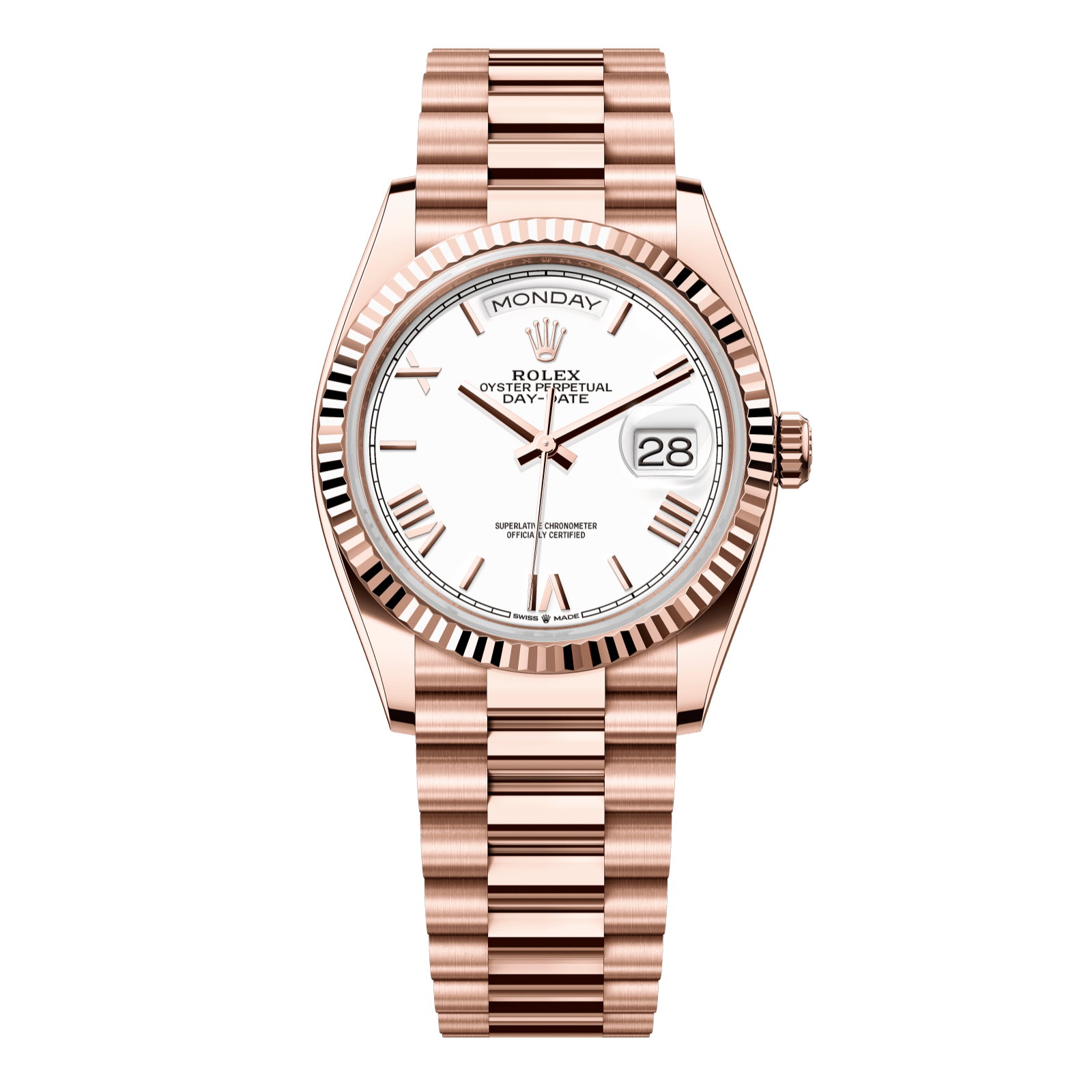 Rolex Day-Date 36 36 mm White Dial 18 kt Everose Gold President Bracelet 128235-0070 - WATCHXNYC