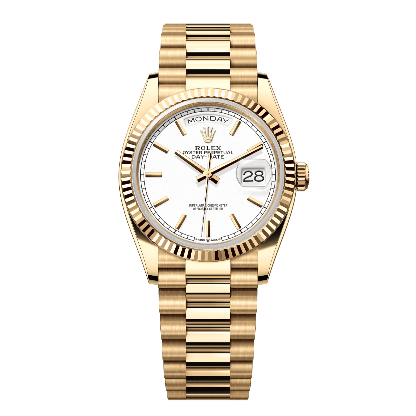 Rolex Day-Date 36 36 mm White Dial 18k Yellow Gold President Bracelet 128238-0081 - WATCHXNYC