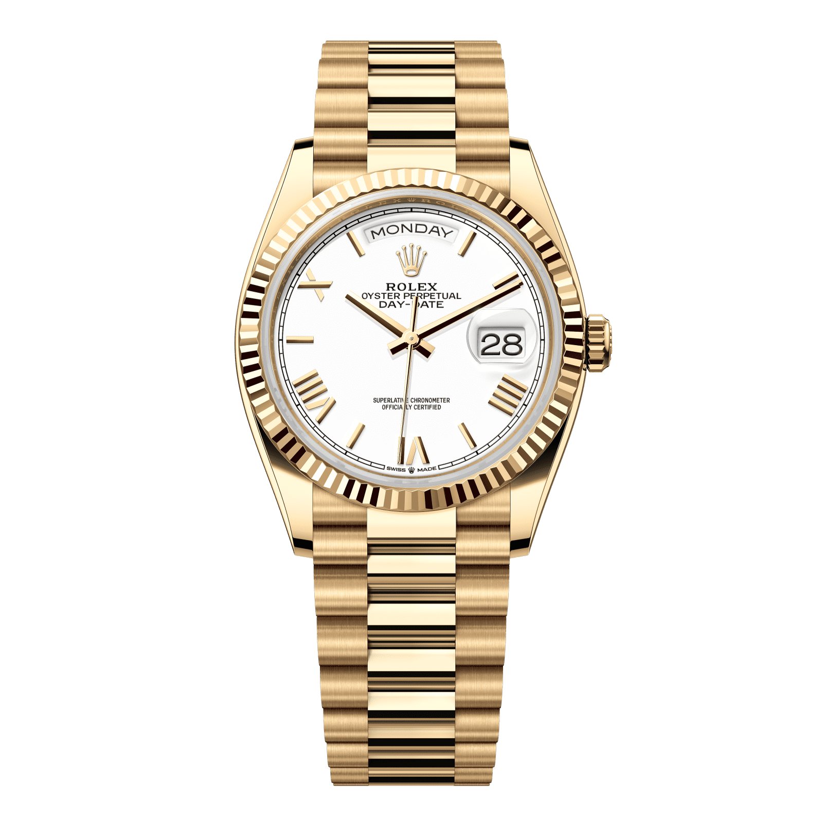 Rolex Day-Date 36 36 mm White Dial 18k Yellow Gold President Bracelet 128238-0113 - WATCHXNYC