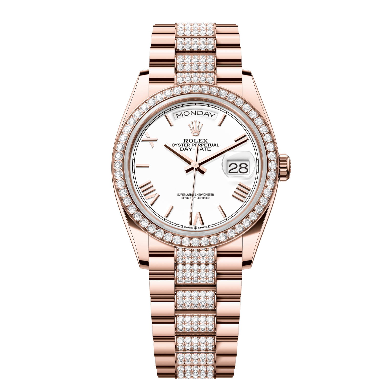 Rolex Day-Date 36 36 mm White Dial with Diamonds 18 kt Everose Gold President Bracelet 128345rbr-0071 - WATCHXNYC