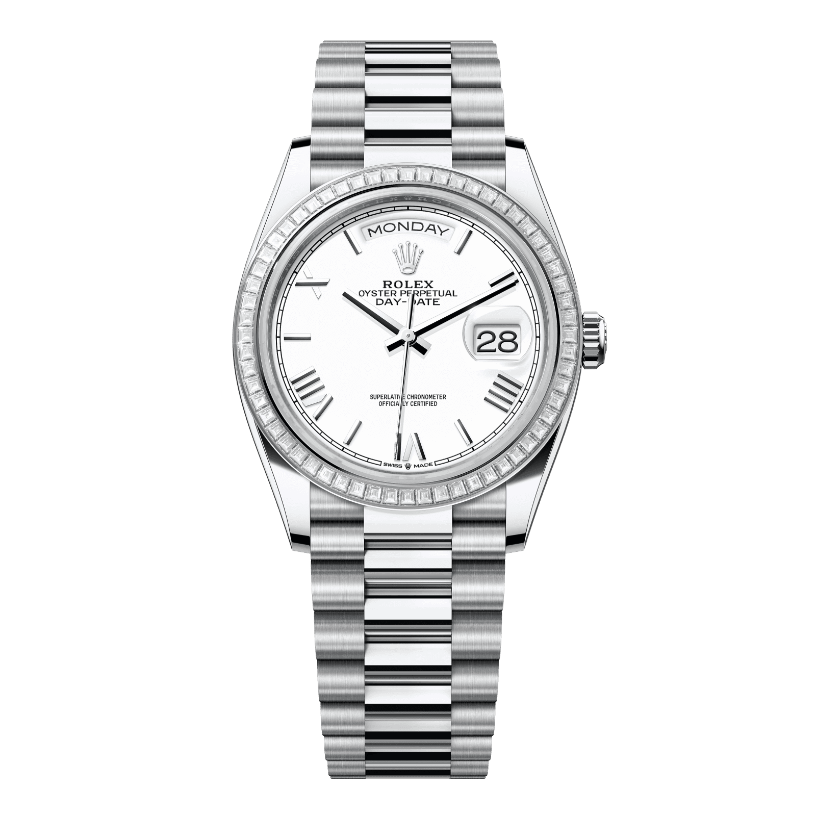 Rolex Day-Date 36 36 mm White Dial with Diamonds Platinum President Bracelet 128396tbr-0018 - WATCHXNYC