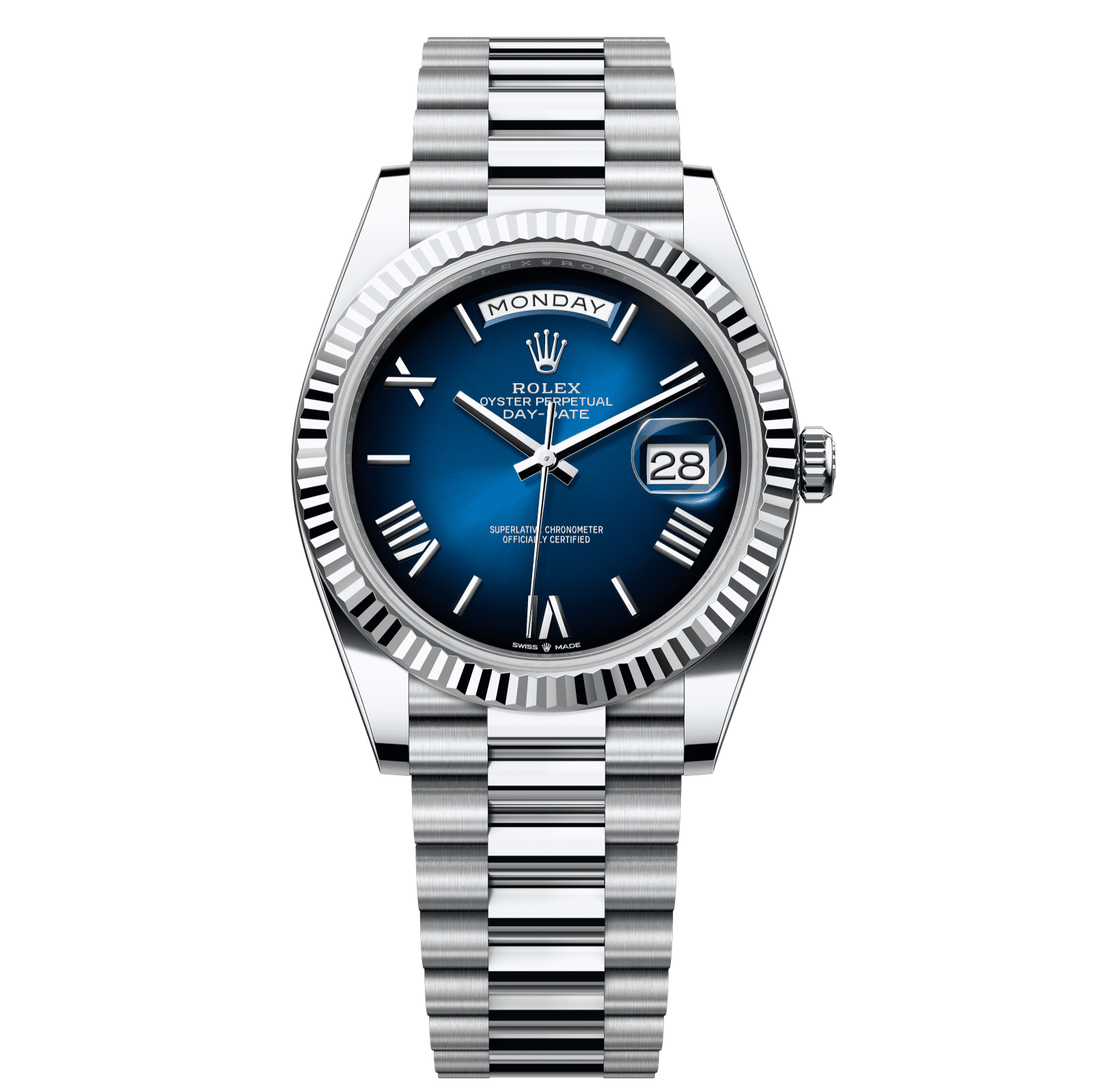 Rolex Day-Date 40 40 mm Blue OmbrÈ Dial Platinum President Bracelet 228236-0024 - WATCHXNYC