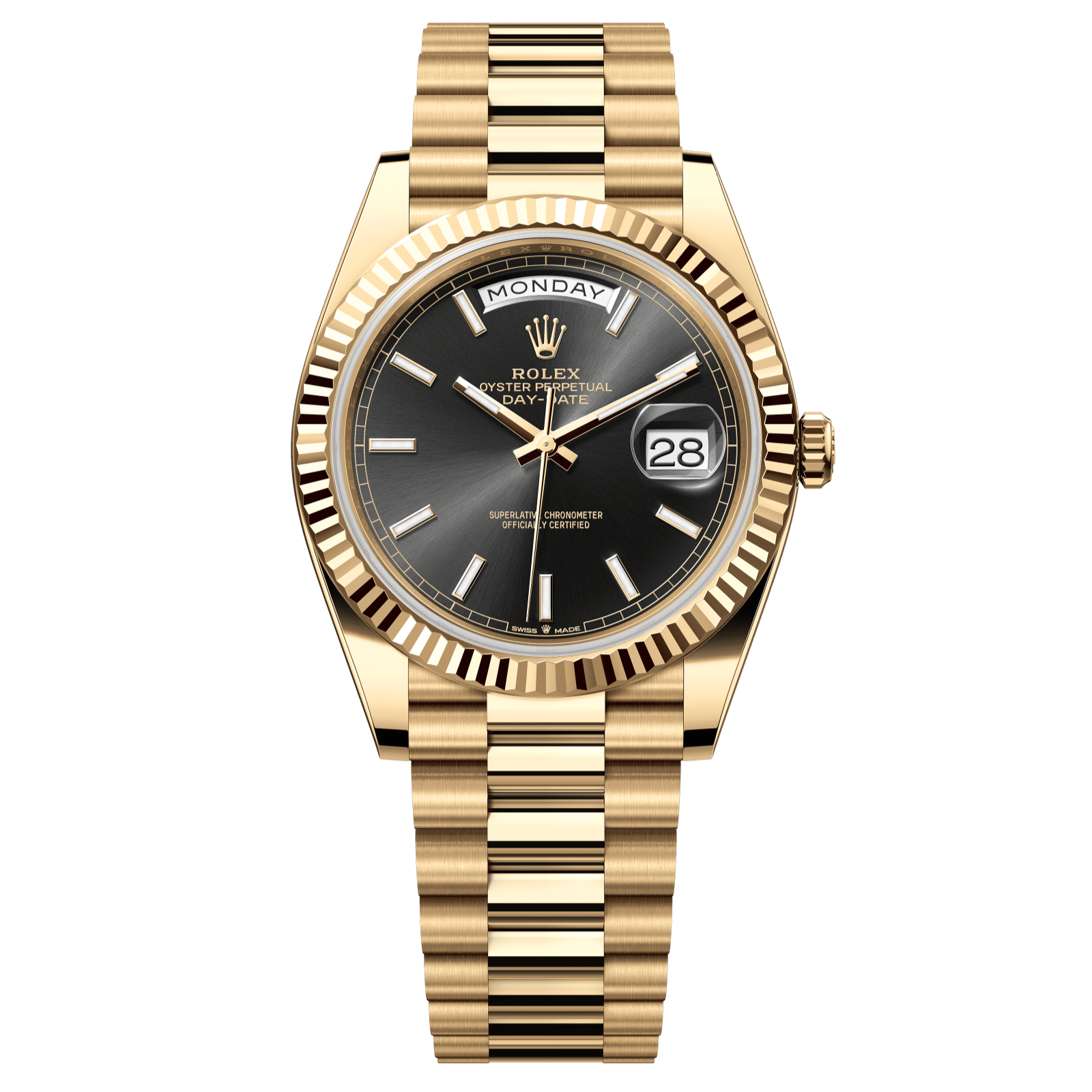 Rolex Day-Date 40 40 mm Bright Black Dial 18k Yellow Gold President Bracelet 228238-0067 - WATCHXNYC