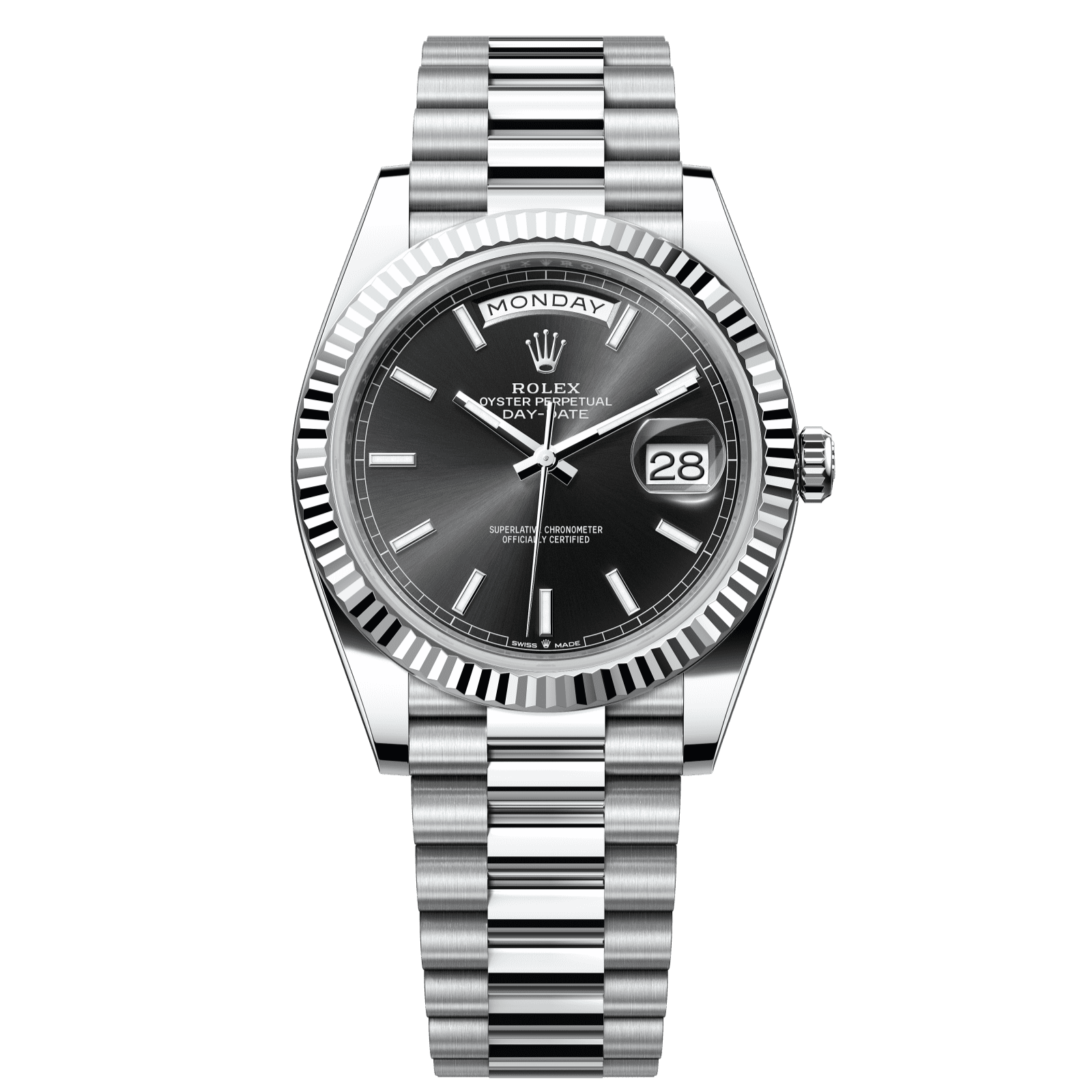 Rolex Day-Date 40 40 mm Bright Black Dial Platinum President Bracelet 228236-0003 - WATCHXNYC