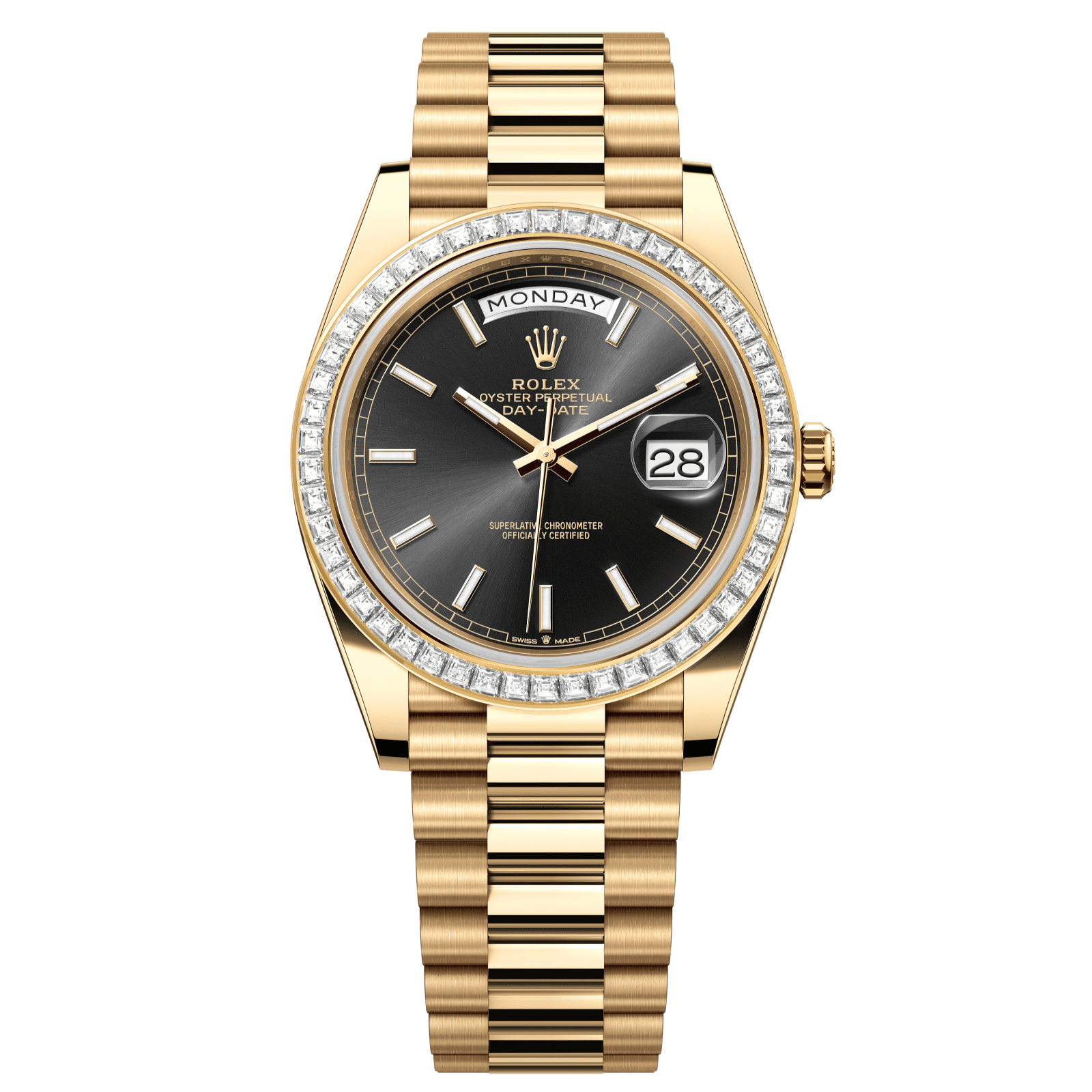 Rolex Day-Date 40 40 mm Bright Black Dial with Diamonds 18k Yellow Gold President Bracelet 228398tbr-0041 - WATCHXNYC