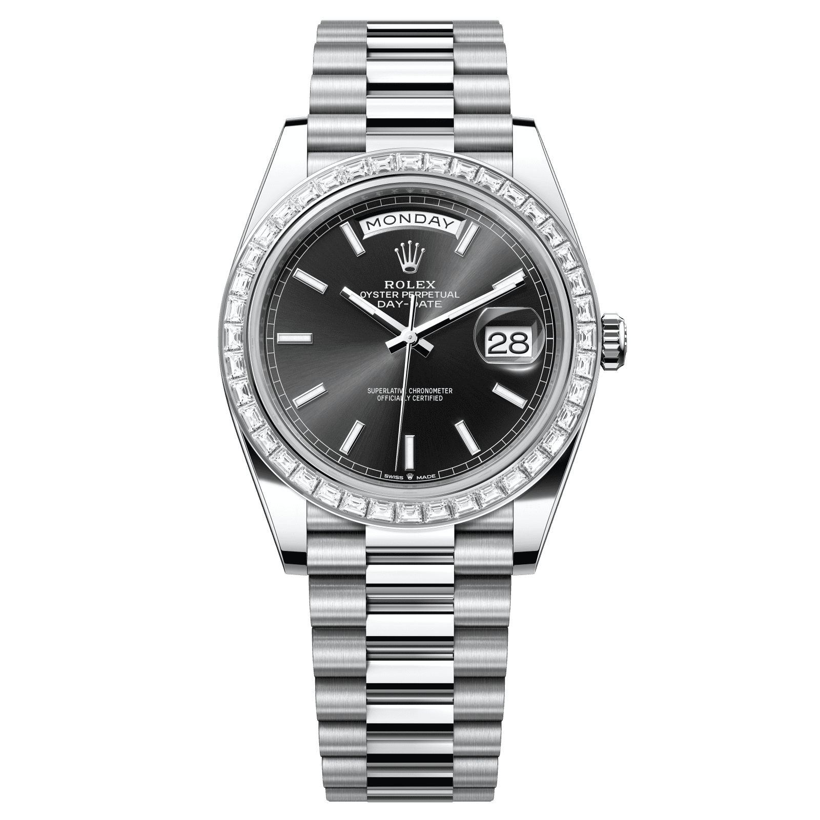 Rolex Day-Date 40 40 mm Bright Black Dial with Diamonds Platinum President Bracelet 228396tbr-0024 - WATCHXNYC