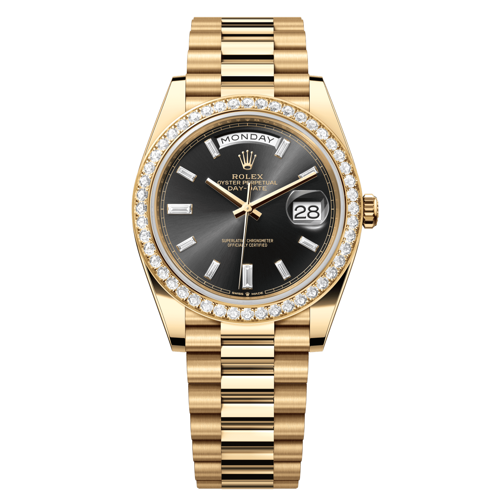 Rolex Day-Date 40 40 mm Bright Black Set With Diamonds Dial 18k Yellow Gold President Bracelet 228348rbr-0001 - WATCHXNYC