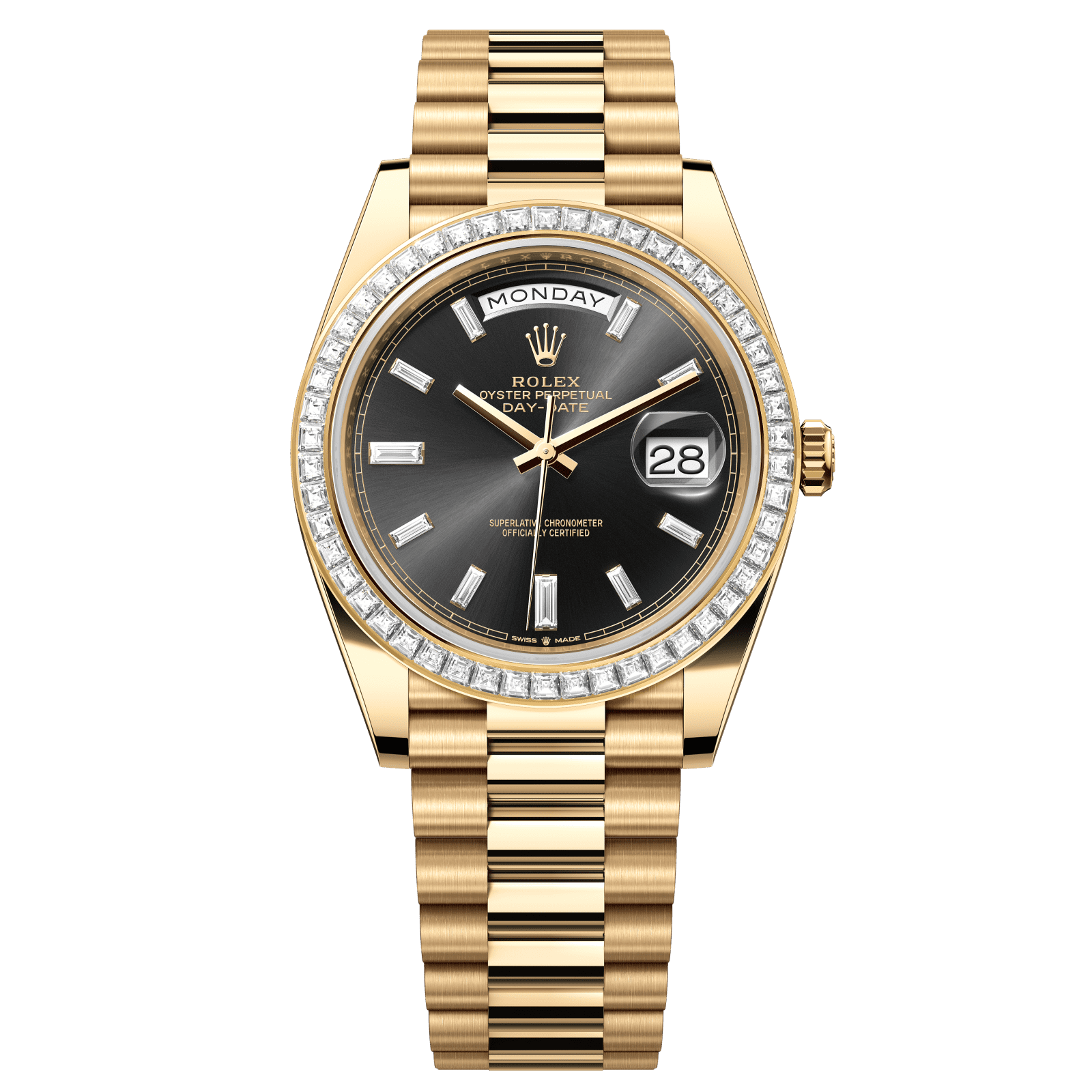 Rolex Day-Date 40 40 mm Bright Black Set With Diamonds Dial 18k Yellow Gold President Bracelet 228398tbr-0001 - WATCHXNYC