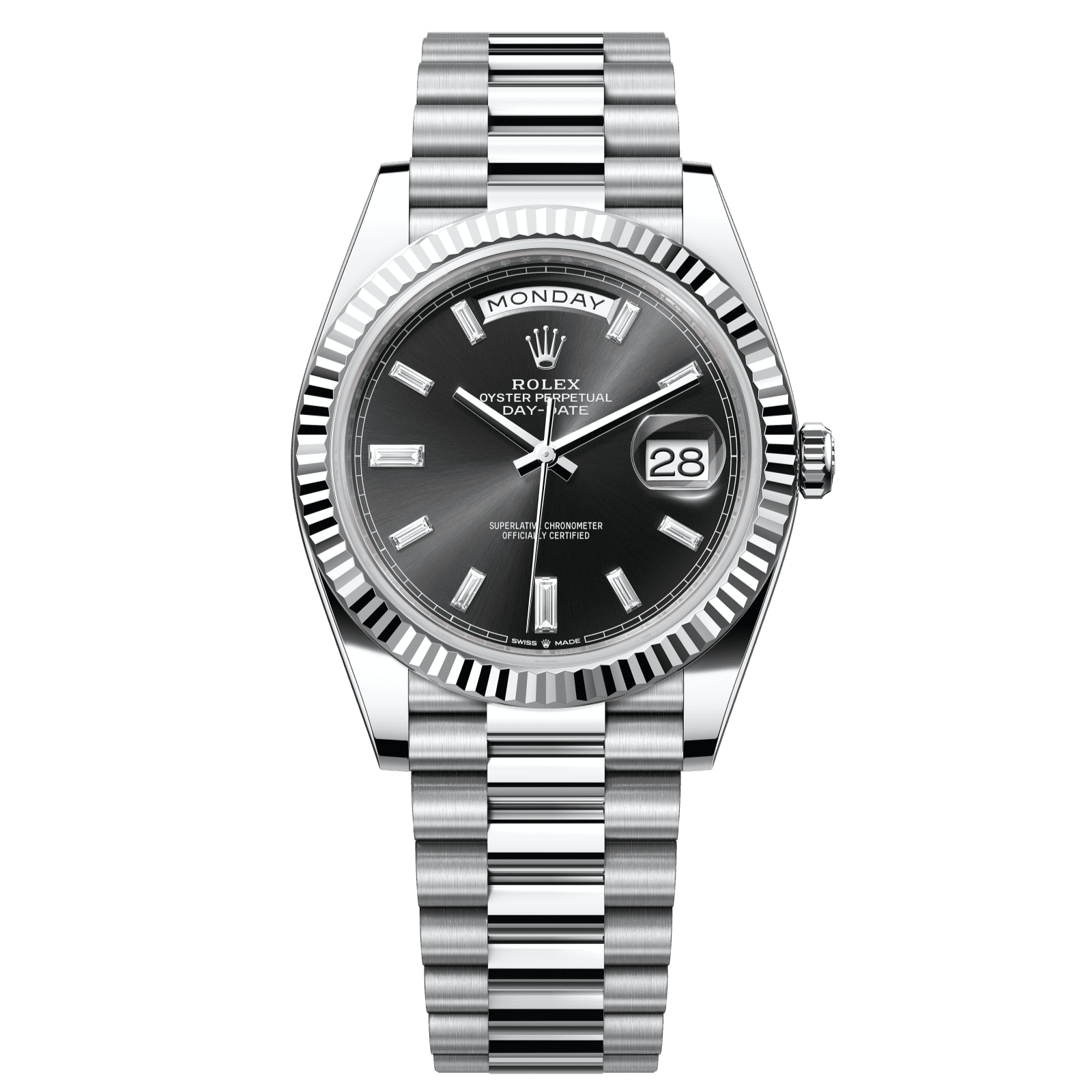 Rolex Day-Date 40 40 mm Bright Black Set With Diamonds Dial Platinum President Bracelet 228236-0004 - WATCHXNYC