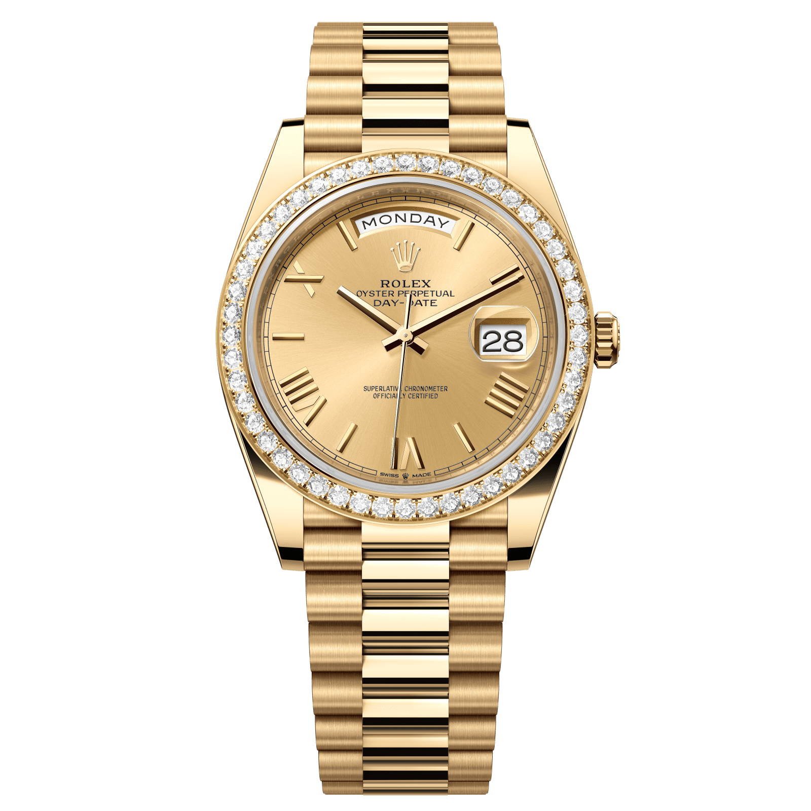 Rolex Day-Date 40 40 mm Champagne-Colour Dial with Diamonds 18k Yellow Gold President Bracelet 228348rbr-0003 - WATCHXNYC
