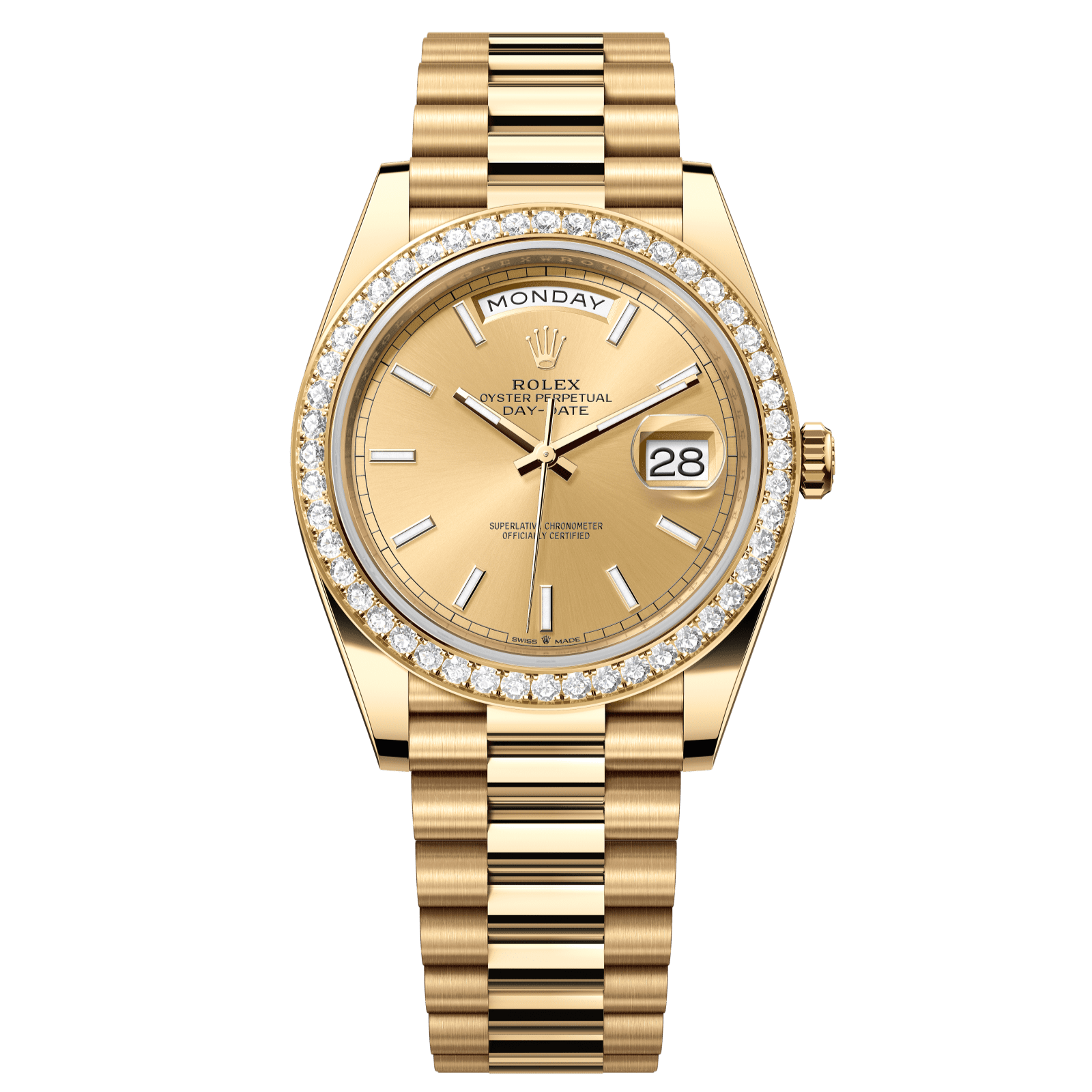 Rolex Day-Date 40 40 mm Champagne-Colour Dial with Diamonds 18k Yellow Gold President Bracelet 228348rbr-0008 - WATCHXNYC