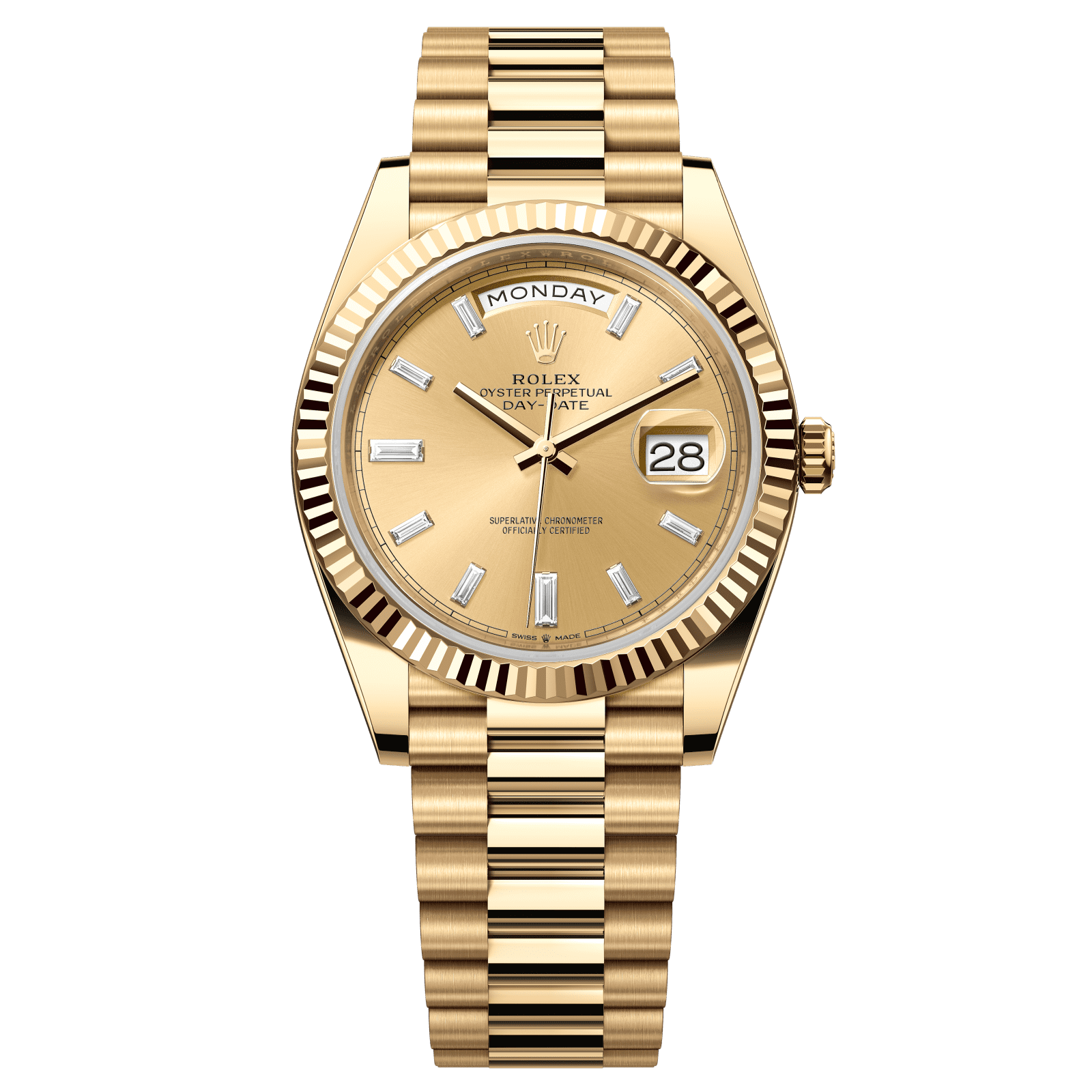 Rolex Day-Date 40 40 mm Champagne-Colour Set With Diamonds Dial 18k Yellow Gold President Bracelet 228238-0005 - WATCHXNYC