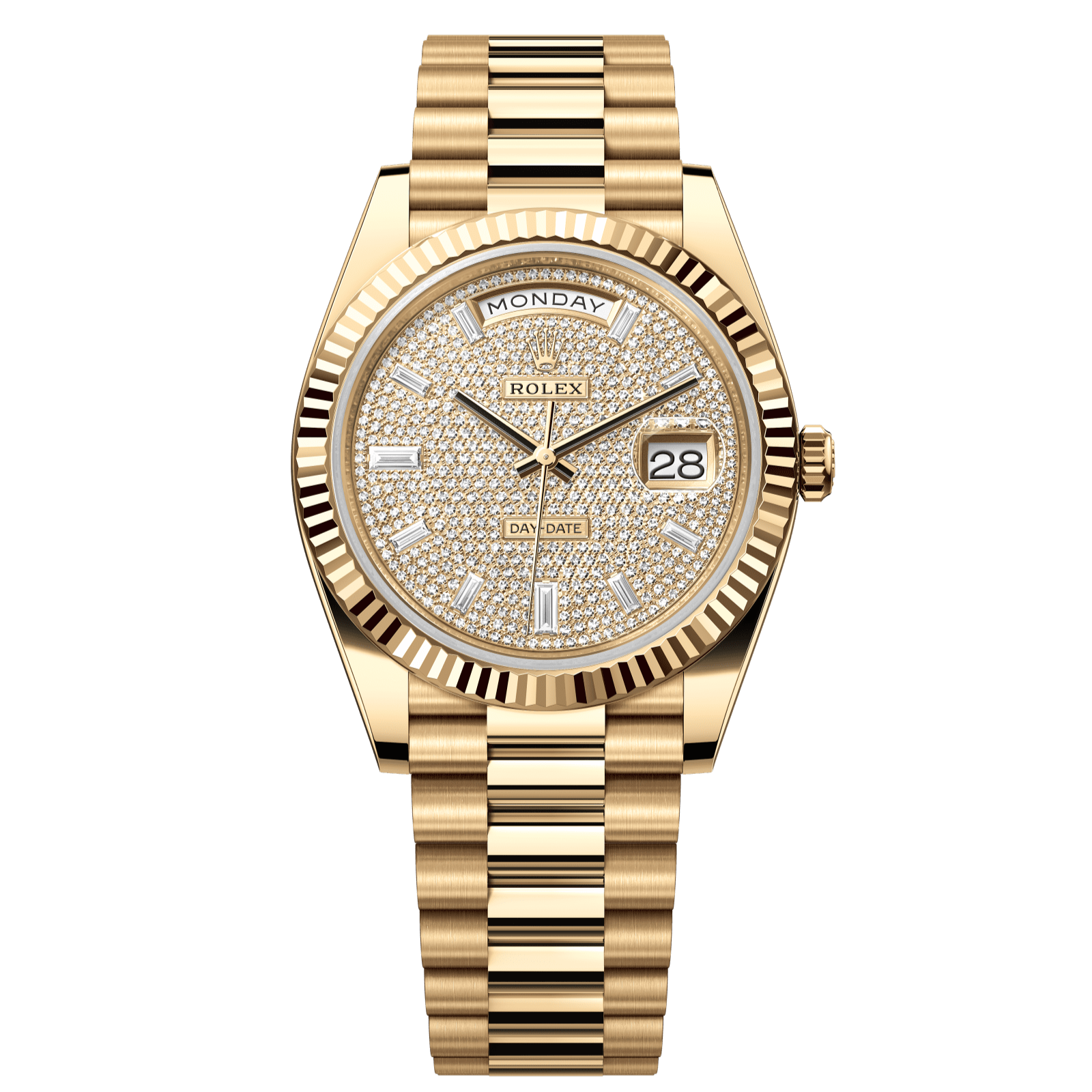 Rolex Day-Date 40 40 mm Diamond-Paved Dial 18k Yellow Gold President Bracelet 228238-0054 - WATCHXNYC