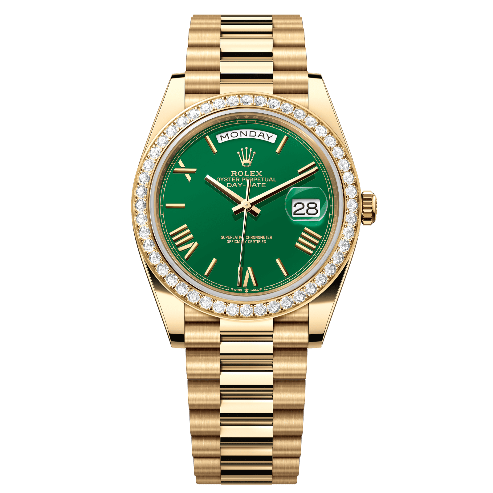Rolex Day-Date 40 40 mm Green Dial with Diamonds 18k Yellow Gold President Bracelet 228348rbr-0040 - WATCHXNYC