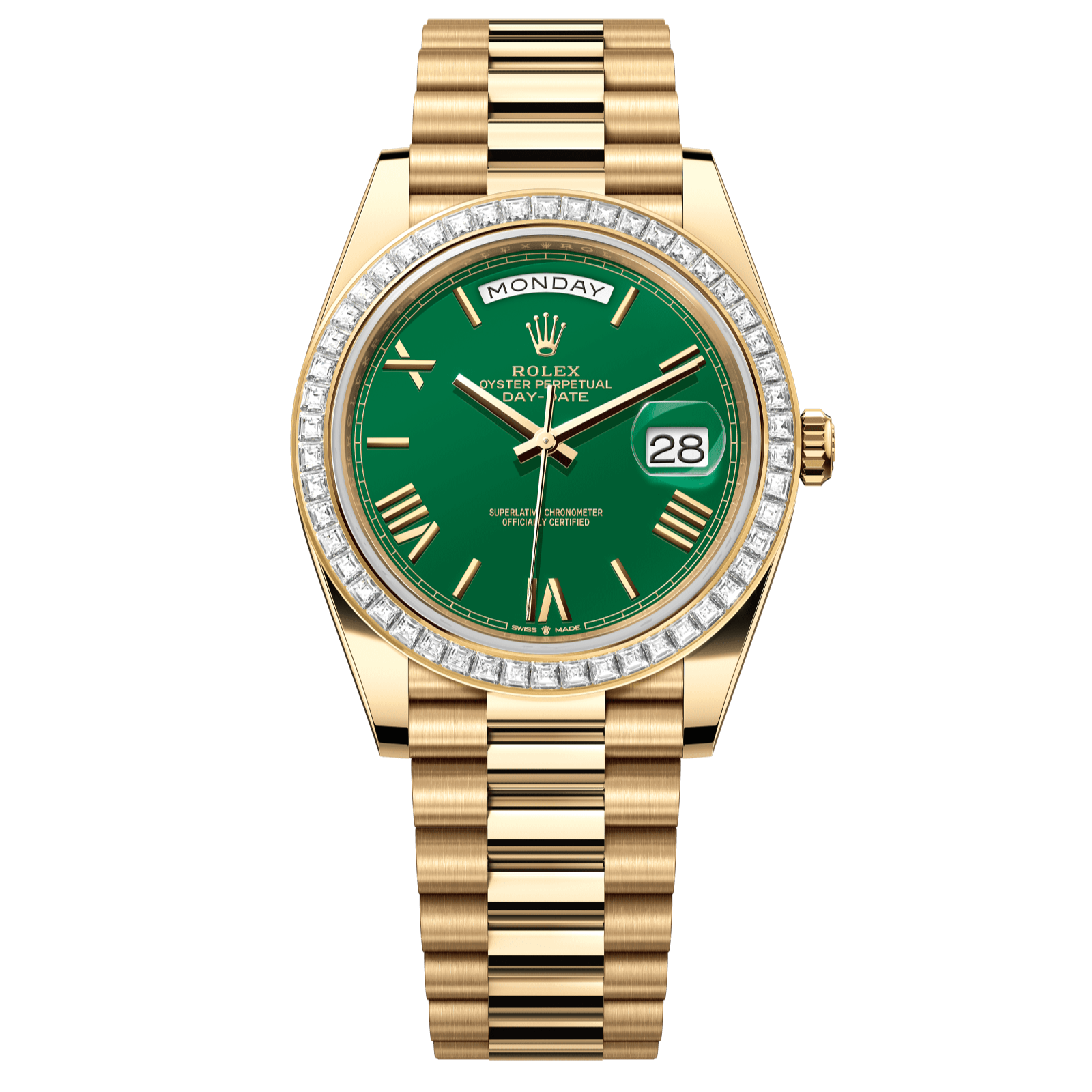 Rolex Day-Date 40 40 mm Green Dial with Diamonds 18k Yellow Gold President Bracelet 228398tbr-0039 - WATCHXNYC