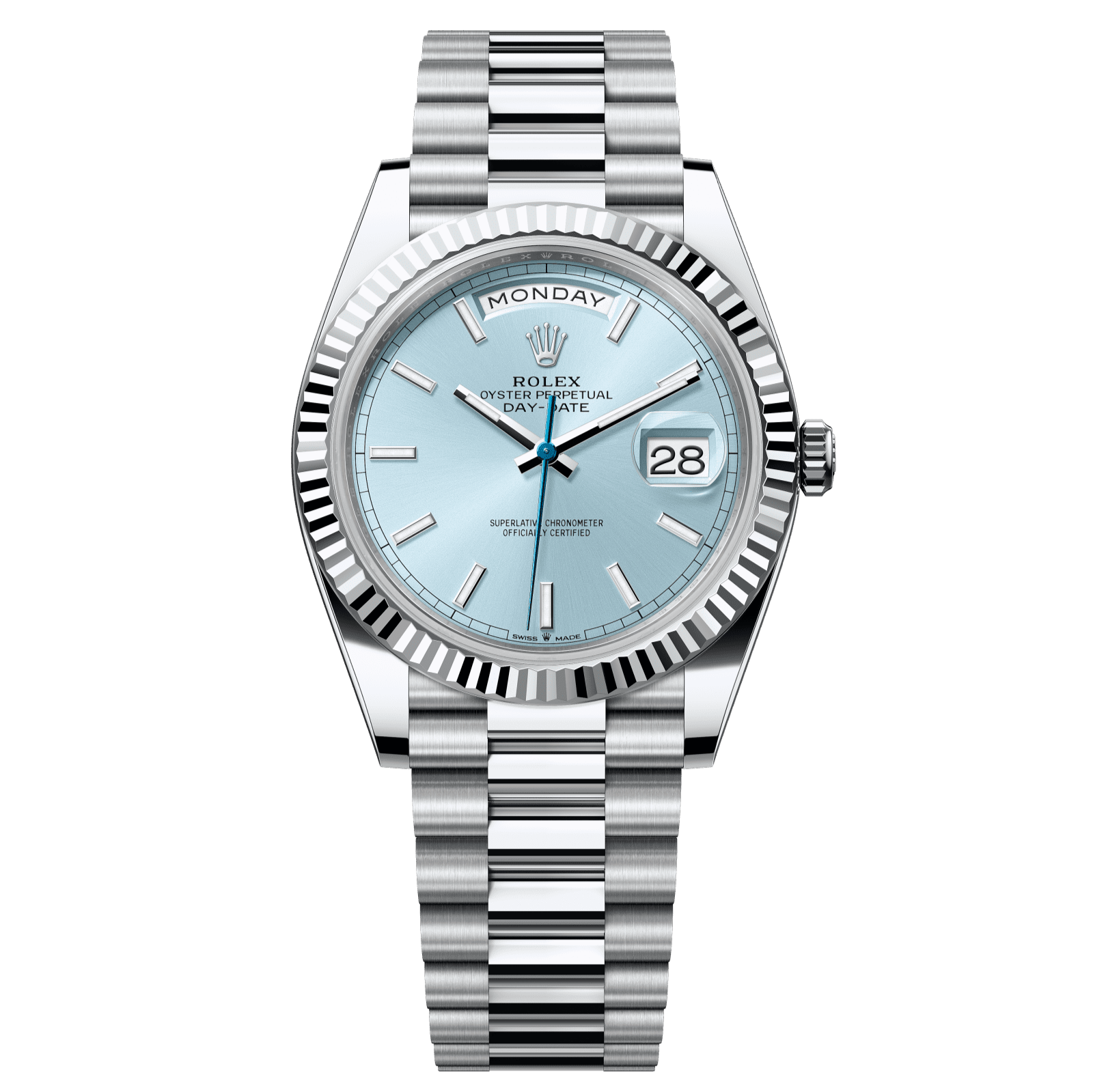 Rolex Day-Date 40 40 mm Ice Blue Dial Platinum President Bracelet 228236-0018 - WATCHXNYC