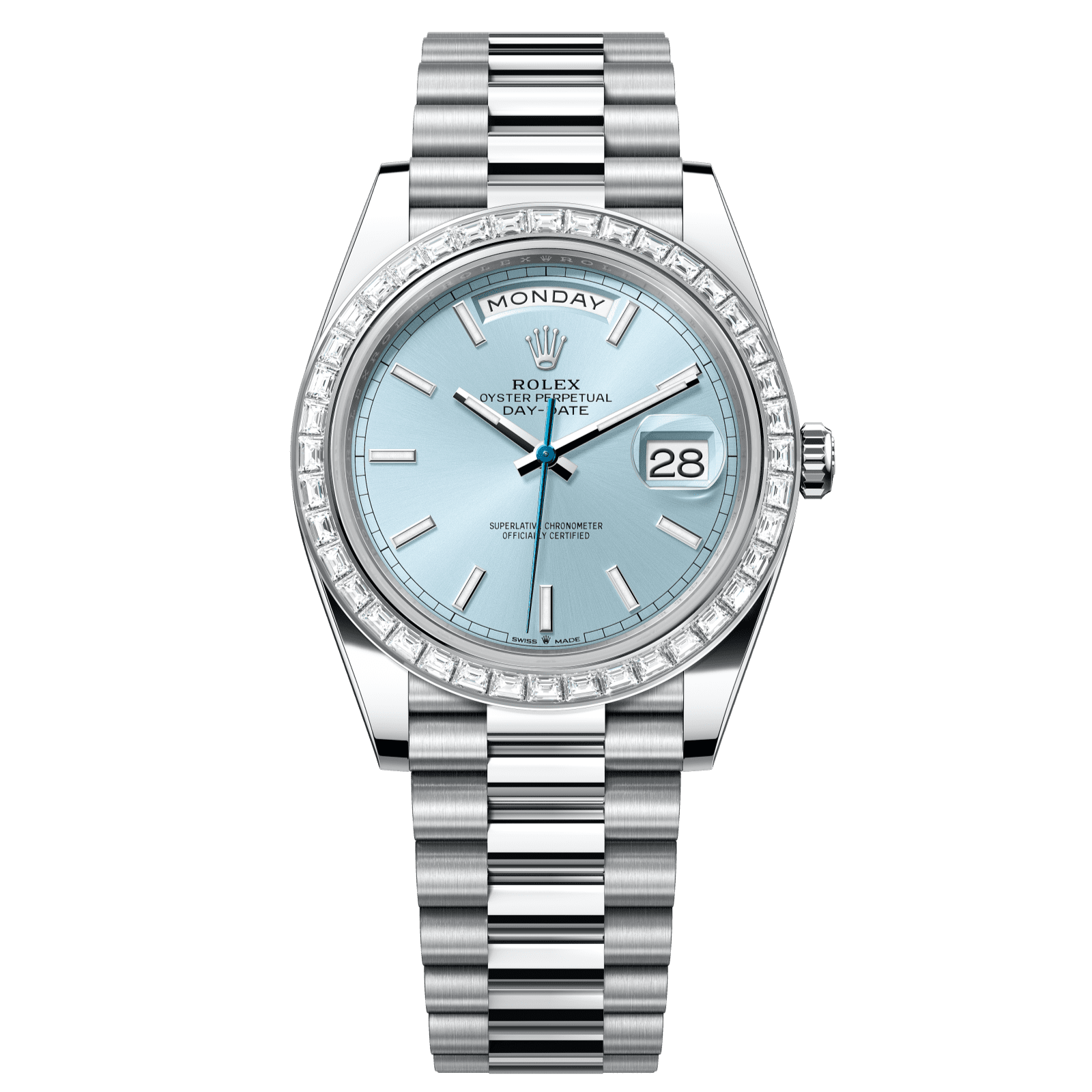 Rolex Day-Date 40 40 mm Ice-Blue Dial with Diamonds Platinum President Bracelet 228396tbr-0039 - WATCHXNYC