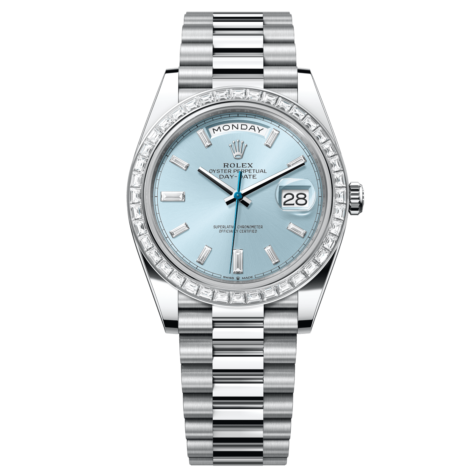 Rolex Day-Date 40 40 mm Ice Blue Set With Diamonds Dial Platinum President Bracelet 228396tbr-0002 - WATCHXNYC