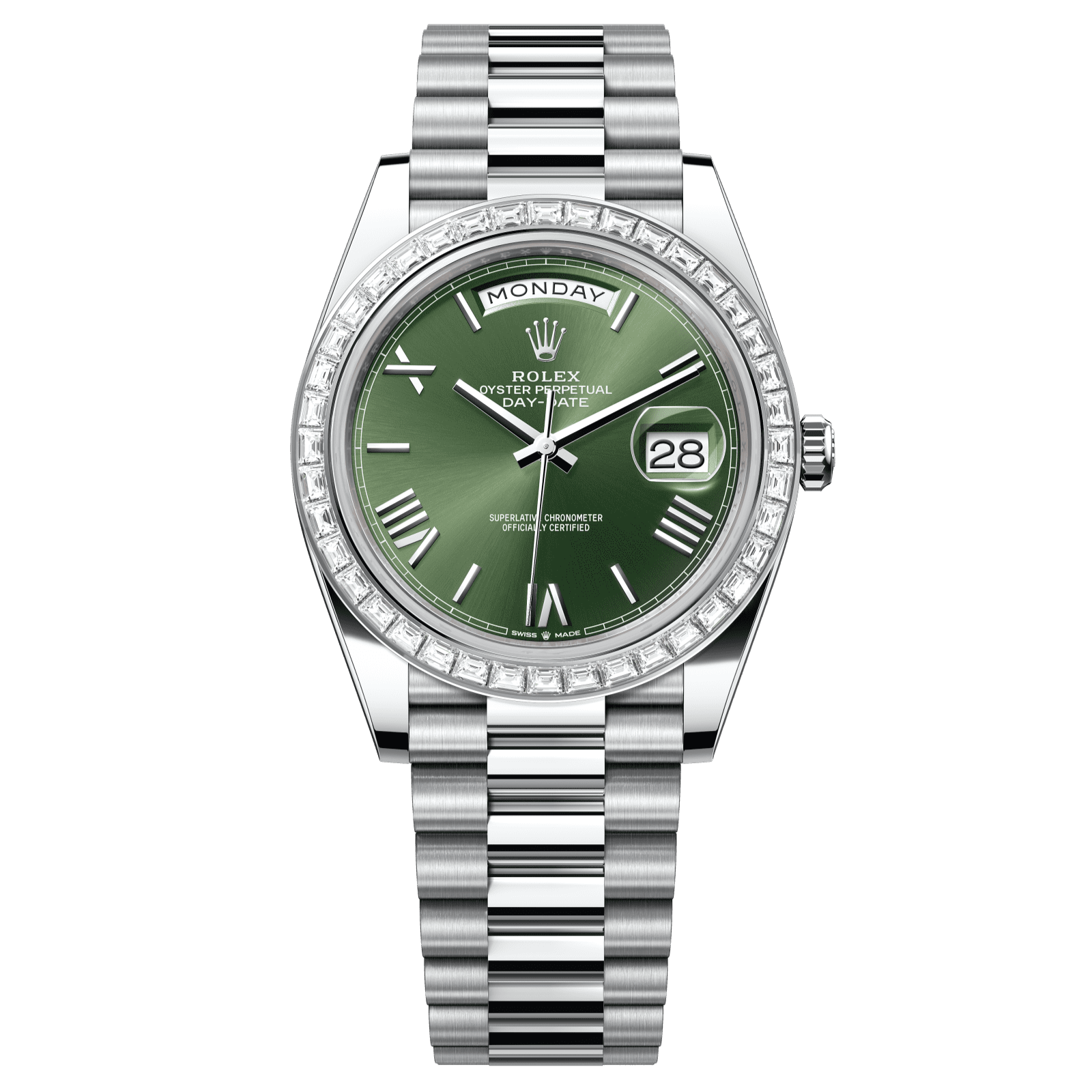 Rolex Day-Date 40 40 mm Olive Green Dial with Diamonds Platinum President Bracelet 228396tbr-0020 - WATCHXNYC