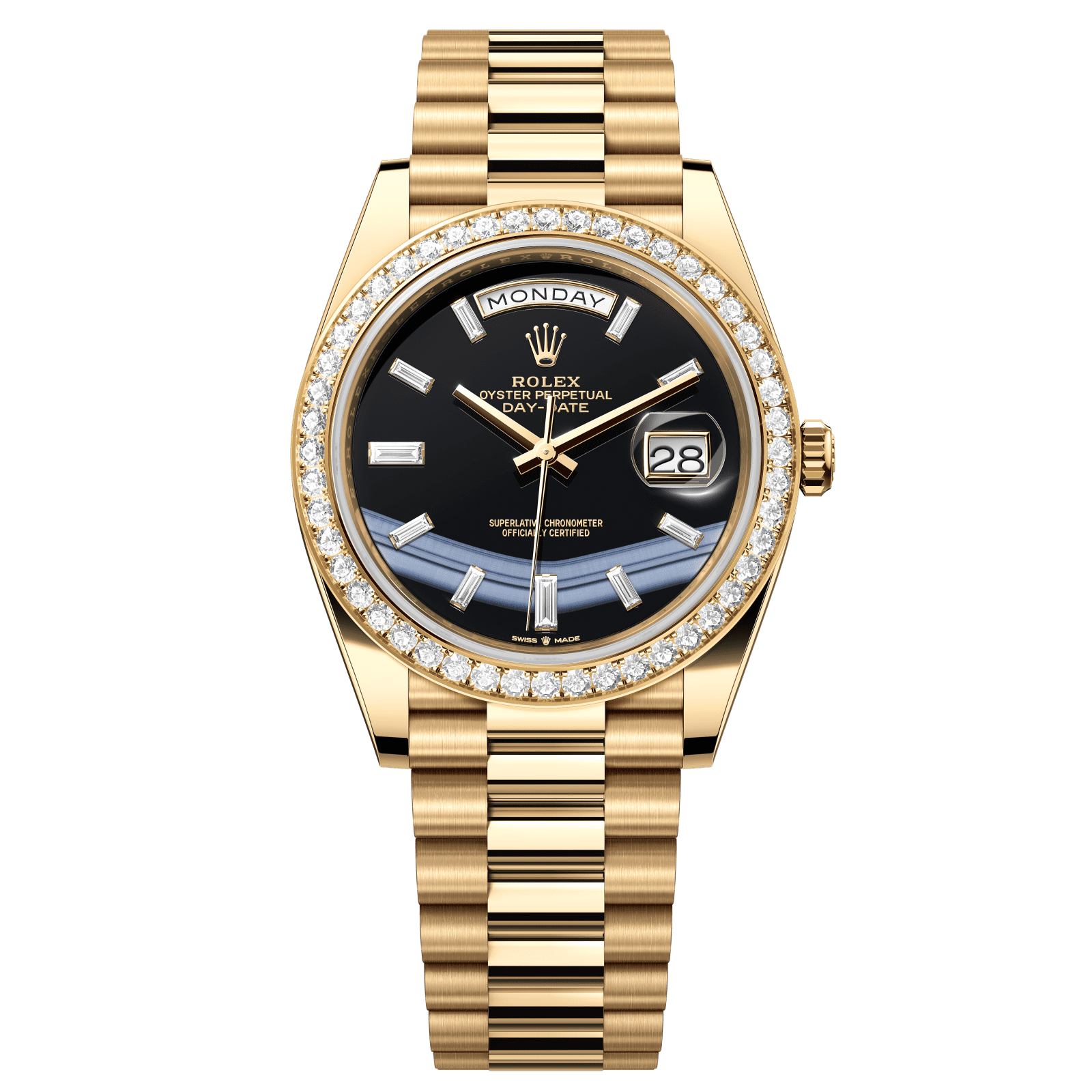 Rolex Day-Date 40 40 mm Onyx Set With Diamonds Dial 18k Yellow Gold President Bracelet 228348rbr-0039 - WATCHXNYC