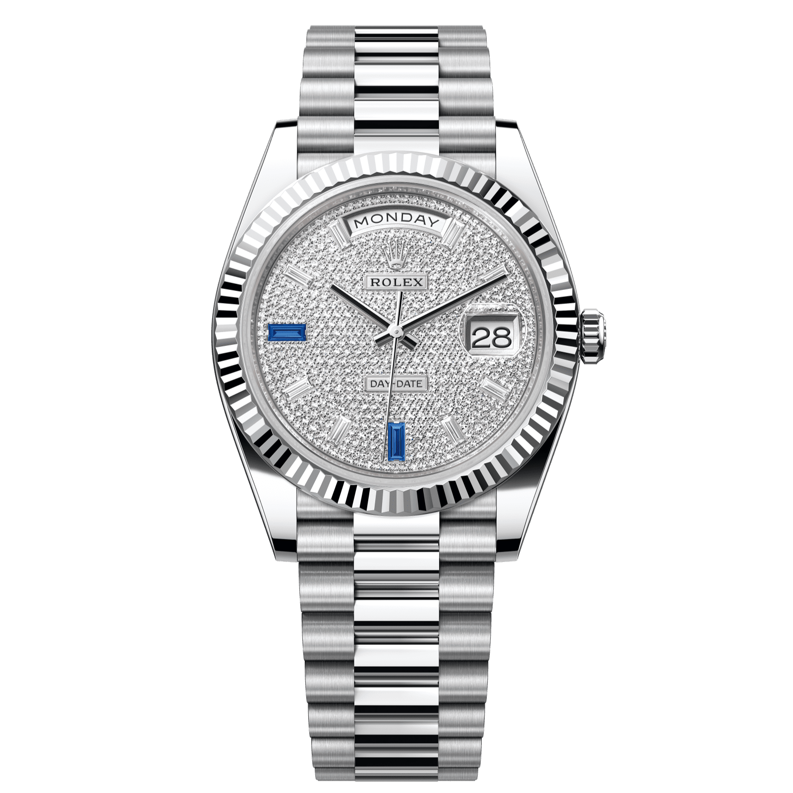 Rolex Day-Date 40 40 mm Paved With Diamonds And Sapphires Dial Platinum President Bracelet 228236-0009 - WATCHXNYC