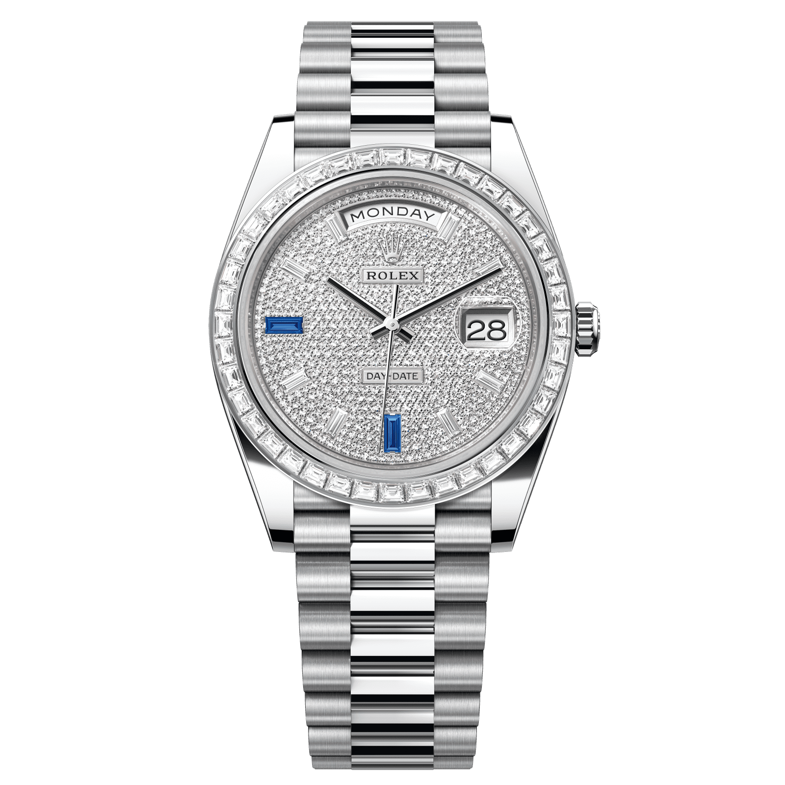 Rolex Day-Date 40 40 mm Paved With Diamonds And Sapphires Dial Platinum President Bracelet 228396tbr-0021 - WATCHXNYC