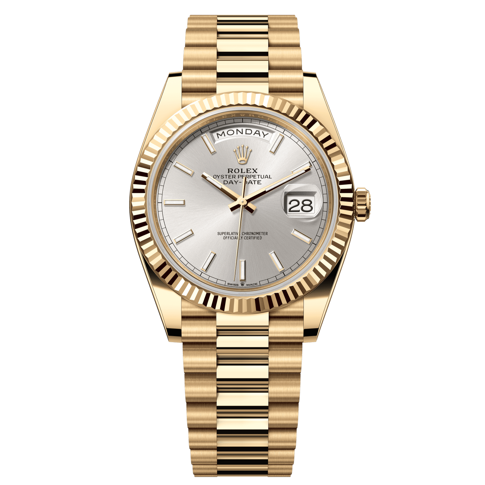 Rolex Day-Date 40 40 mm Silver Dial 18k Yellow Gold President Bracelet 228238-0066 - WATCHXNYC