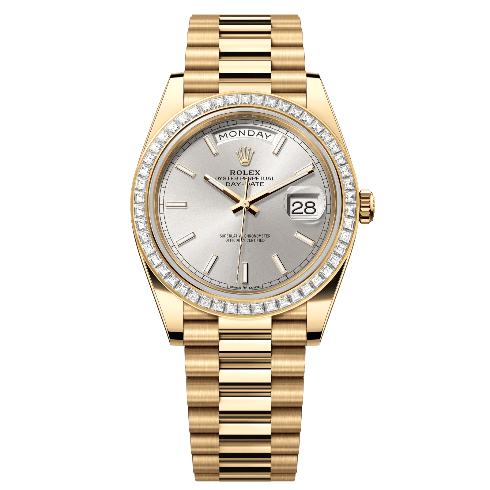Rolex Day-Date 40 40 mm Silver Dial with Diamonds 18k Yellow Gold President Bracelet 228398tbr-0040 - WATCHXNYC