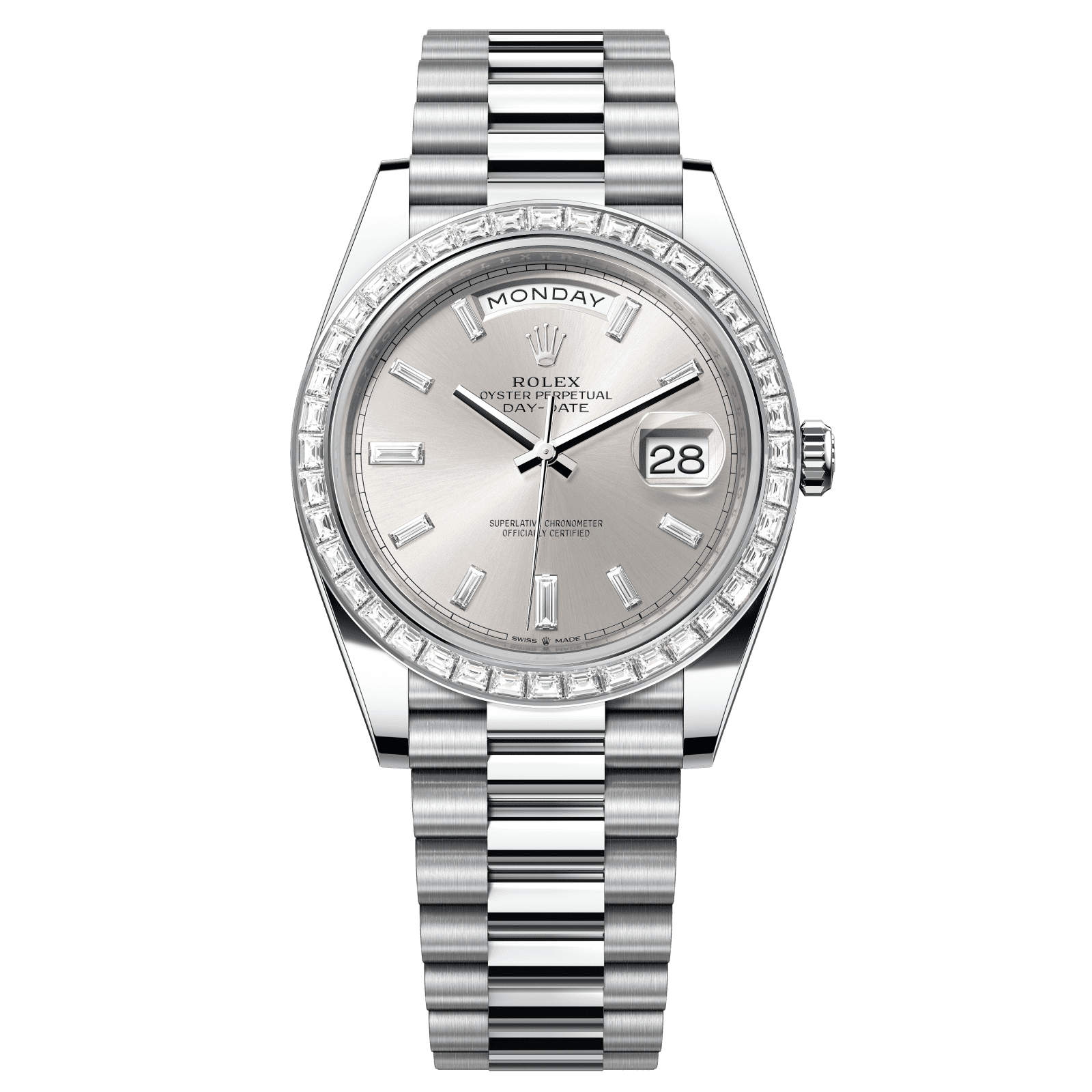 Rolex Day-Date 40 40 mm Silver Set With Diamonds Dial Platinum President Bracelet 228396tbr-0011 - WATCHXNYC